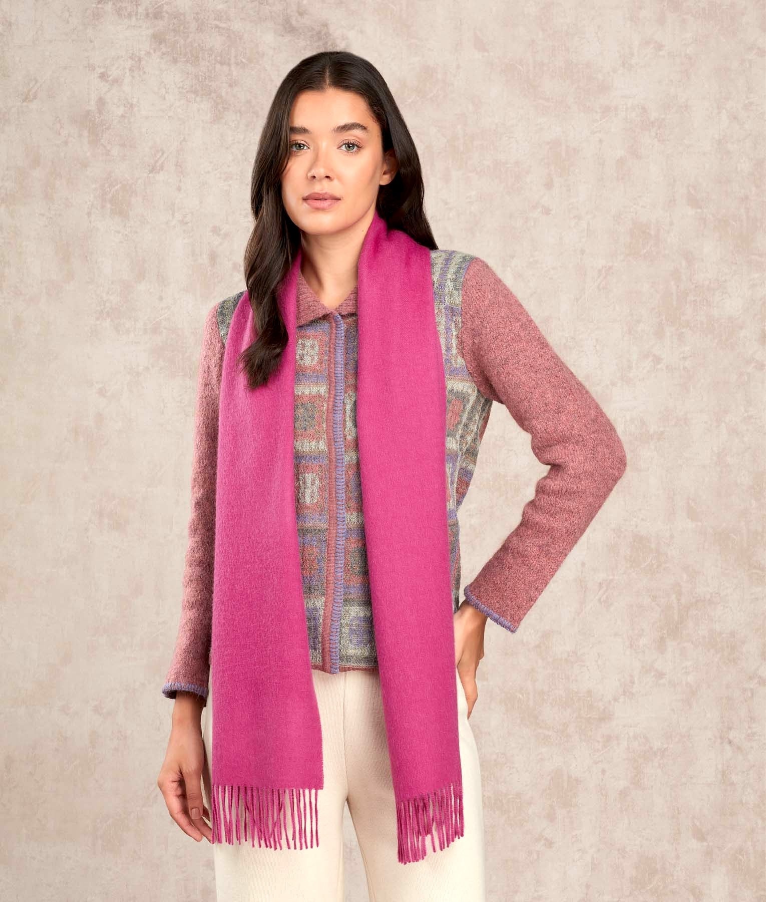 Long Baby Alpaca Scarf - Deep Fuchsia - Unisex