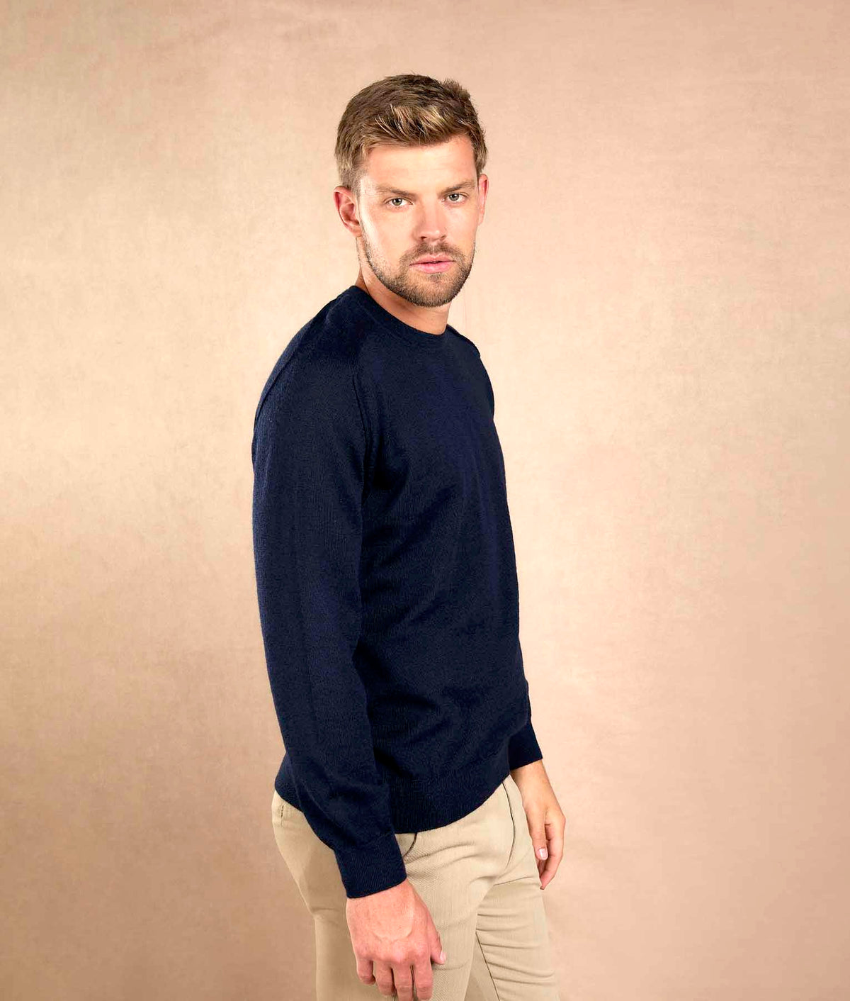 Classic Jersey Saddle Shoulder Crew Neck - Navy - Men's