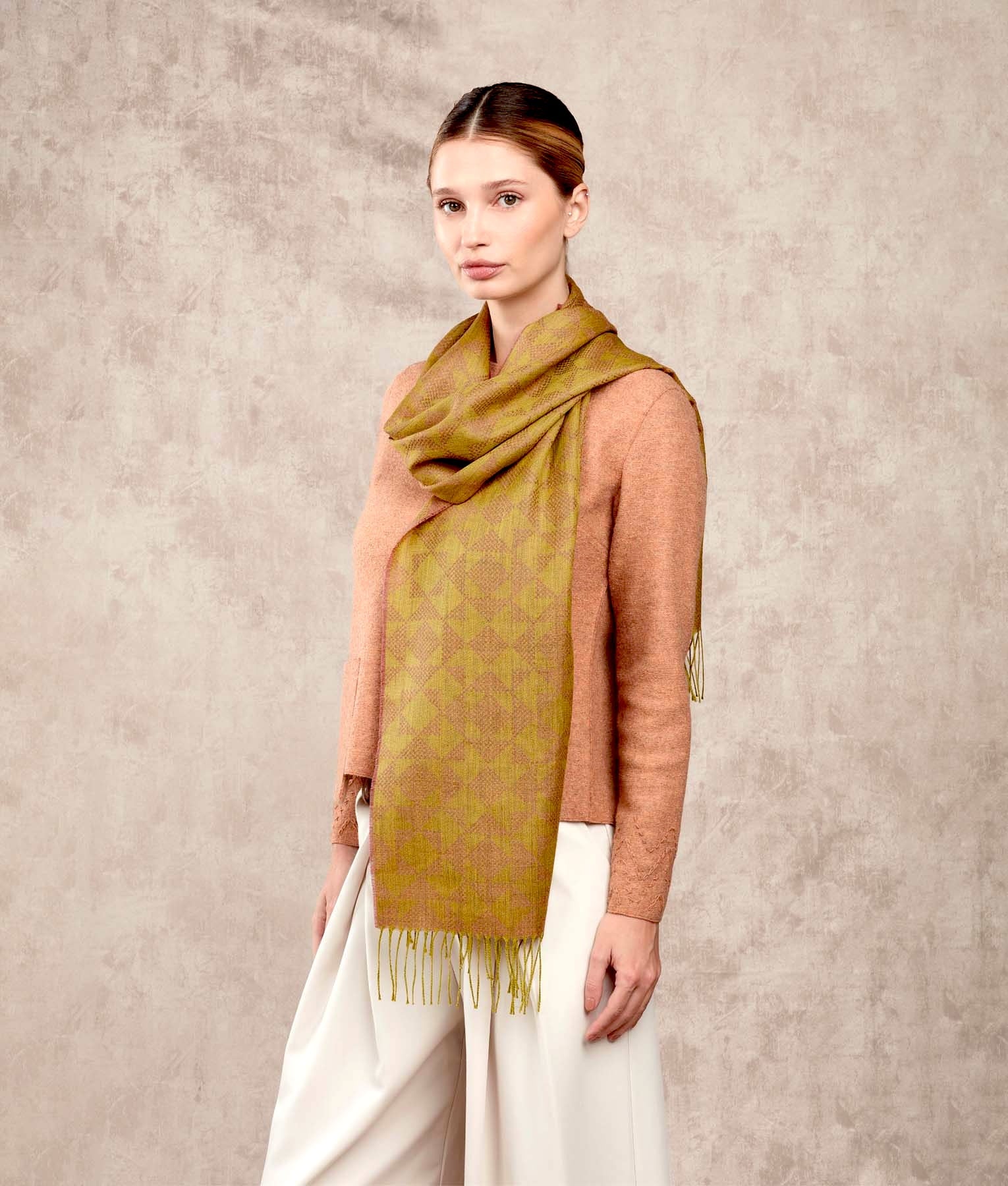 Bicolour Mosaic Pattern - Scarf - Multicolour Gold - Unisex