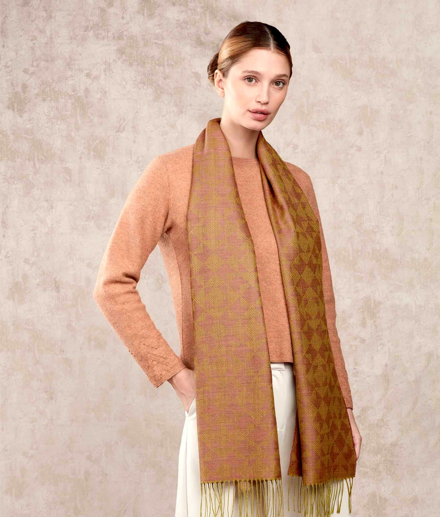Bicolour Mosaic Pattern - Scarf - Multicolour Gold - Unisex