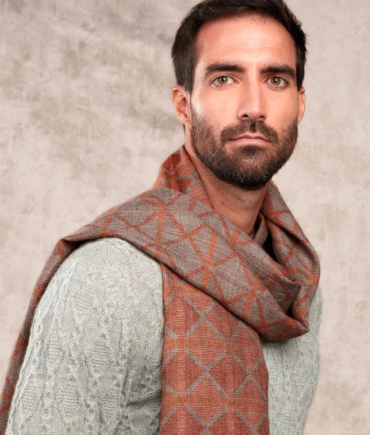 Cross Out Jacquard - Scarf - Brick and Grey - Unisex