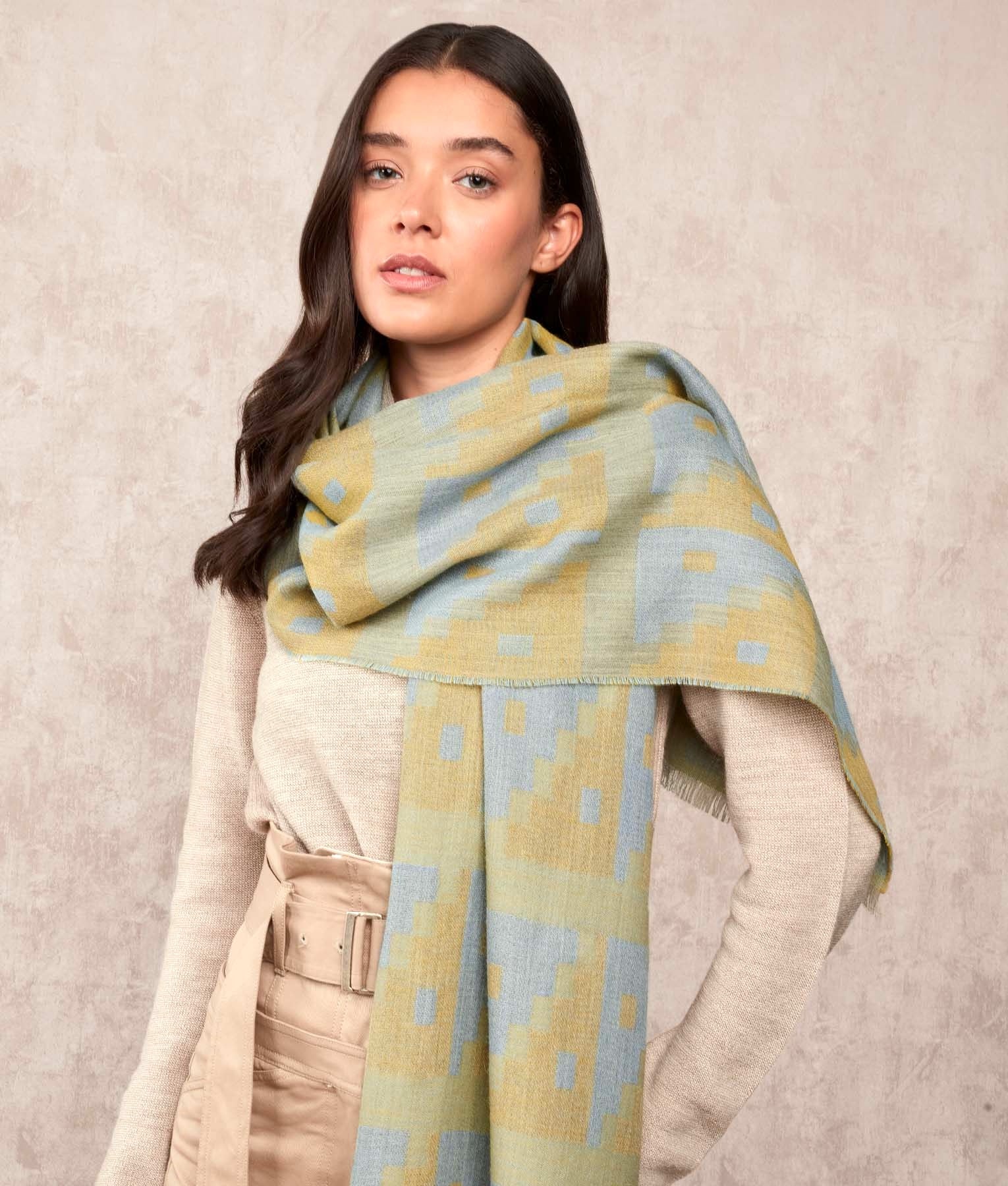 From The Incas - Scarf - Gold Blue Green - Unisex