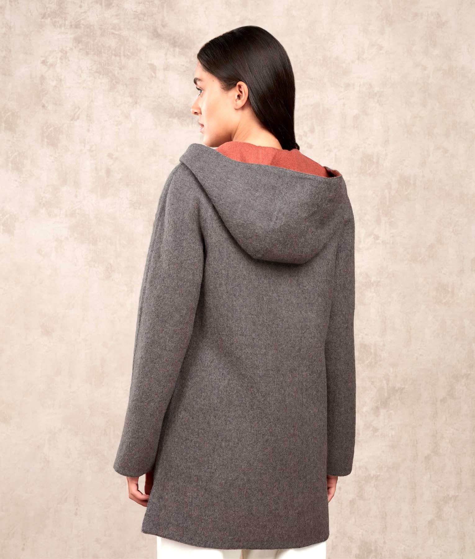 Reversible Hooded Coat - Brick & Grey - Women's