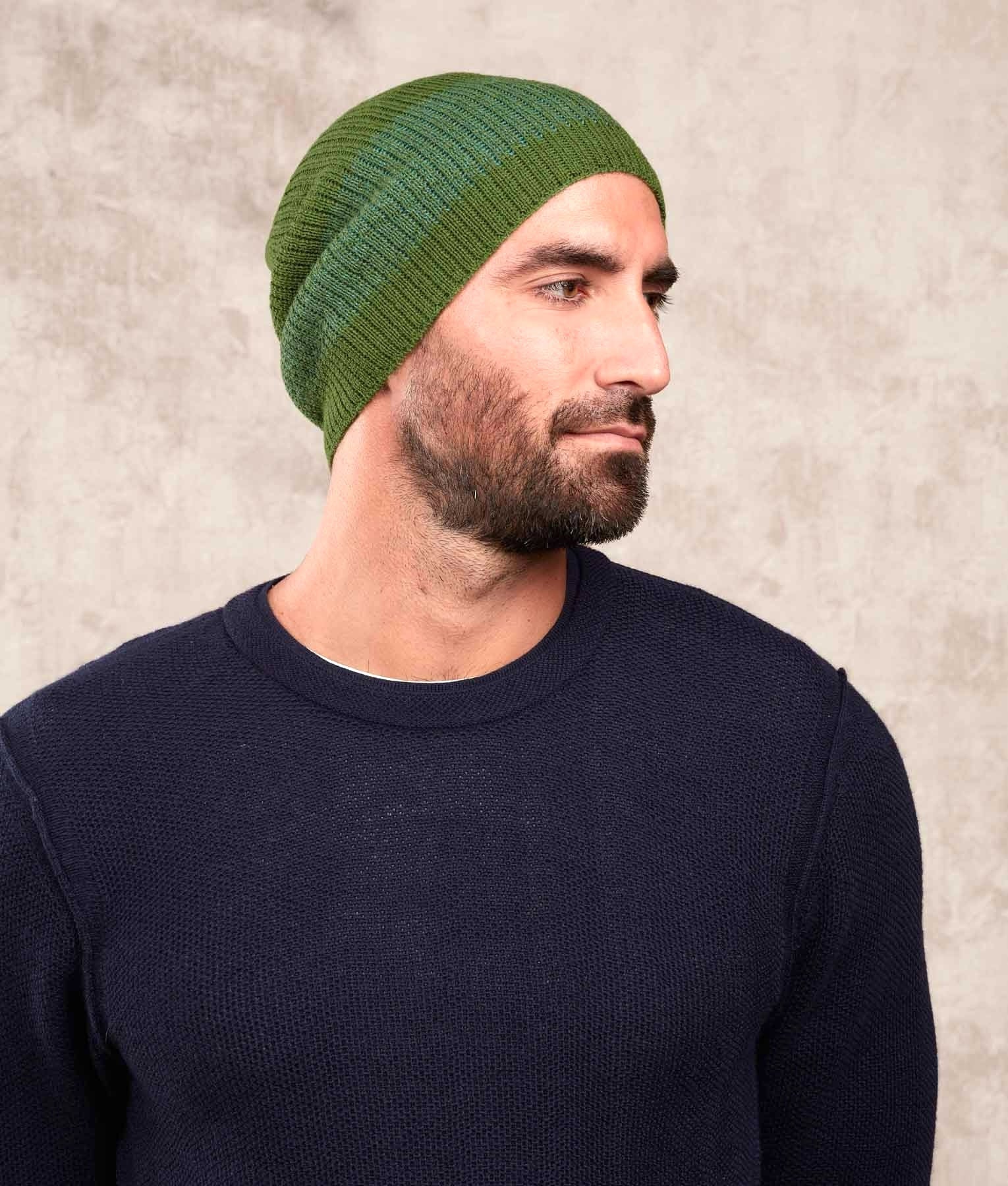 Reversible Ribbed Beanie - Green - Unisex
