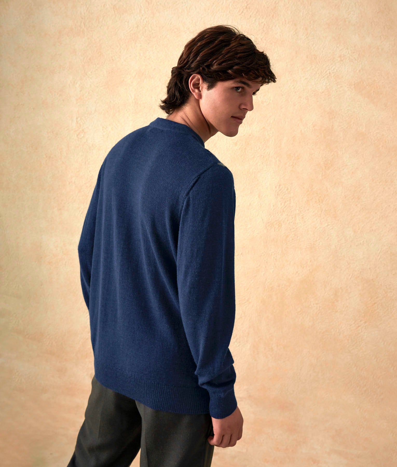 Argyle Intarsia Mock Neck - Jumper - Blue - Men's