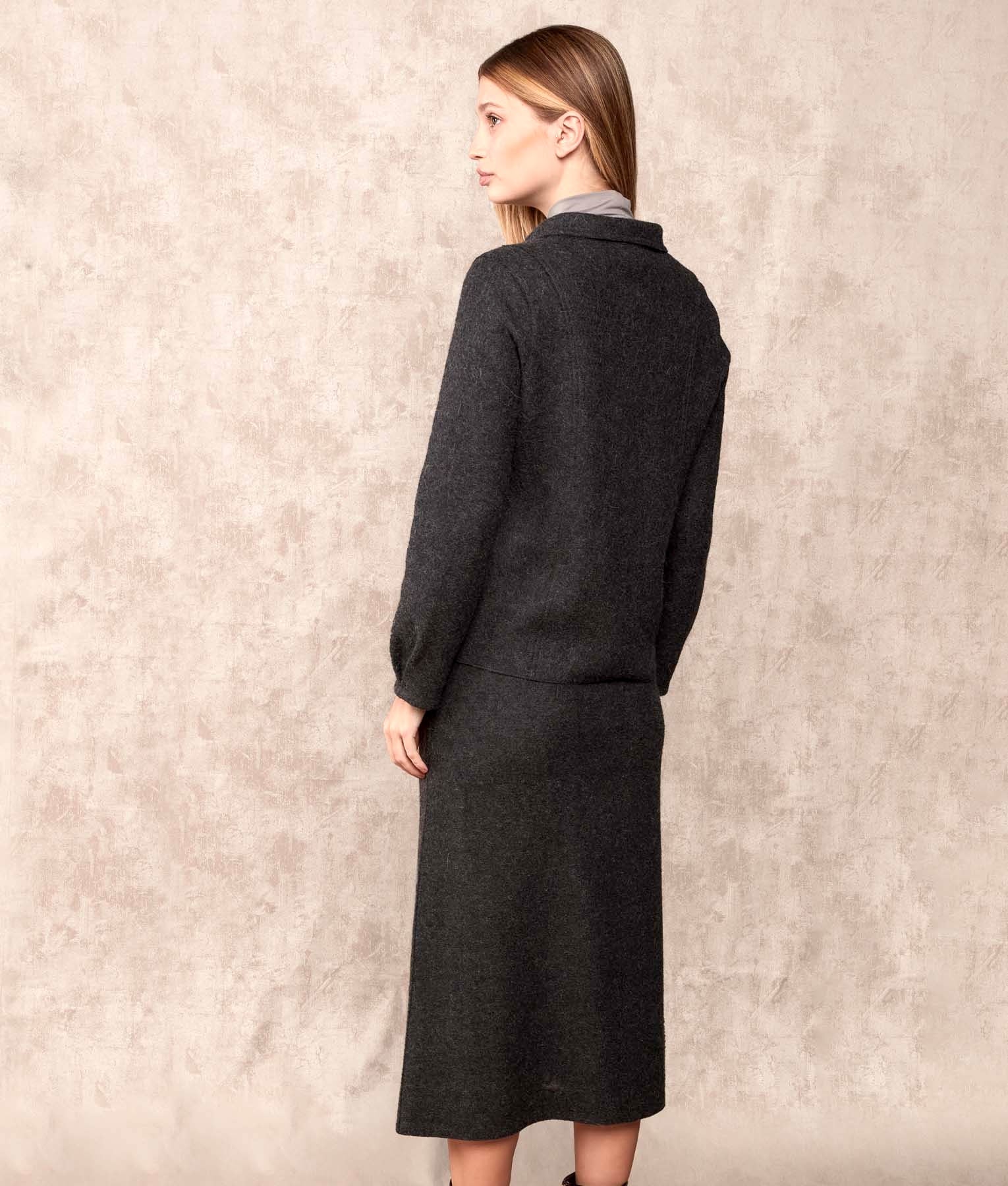 Shirt Boiled Wool Cardigan With Pockets - Charcoal - Women's