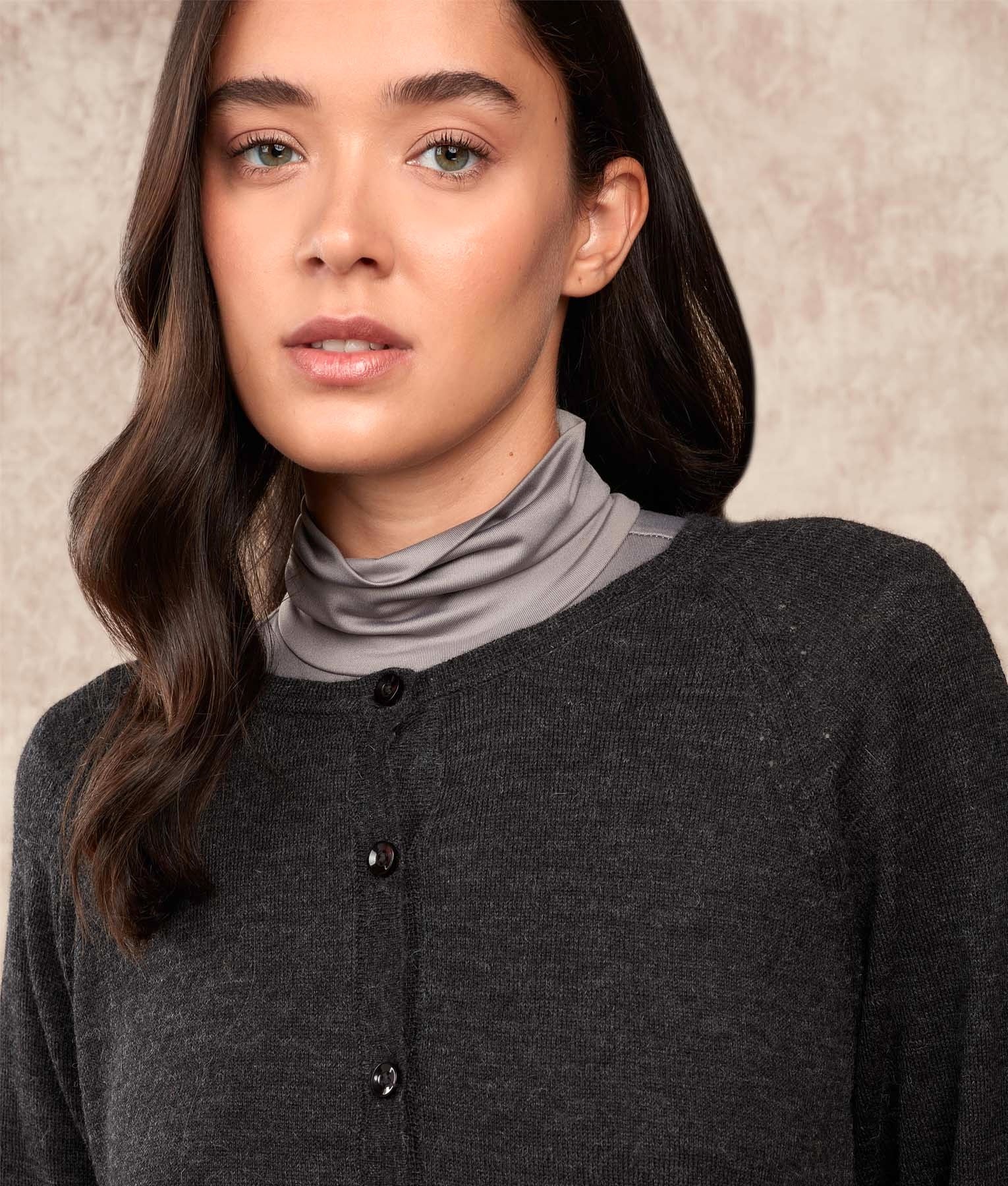 Basic Raglan Sleeves Cardigan - Charcoal - Women's