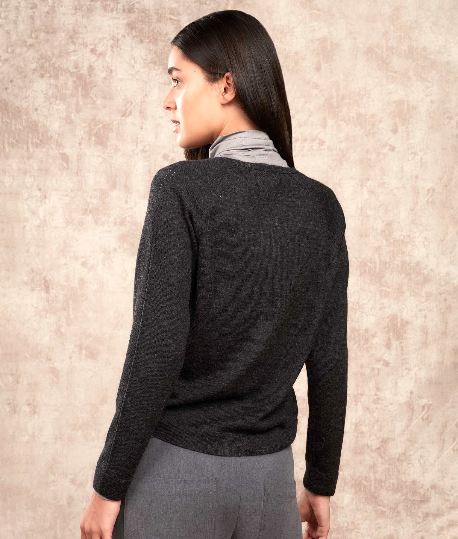 Basic Raglan Sleeves Cardigan - Charcoal - Women's