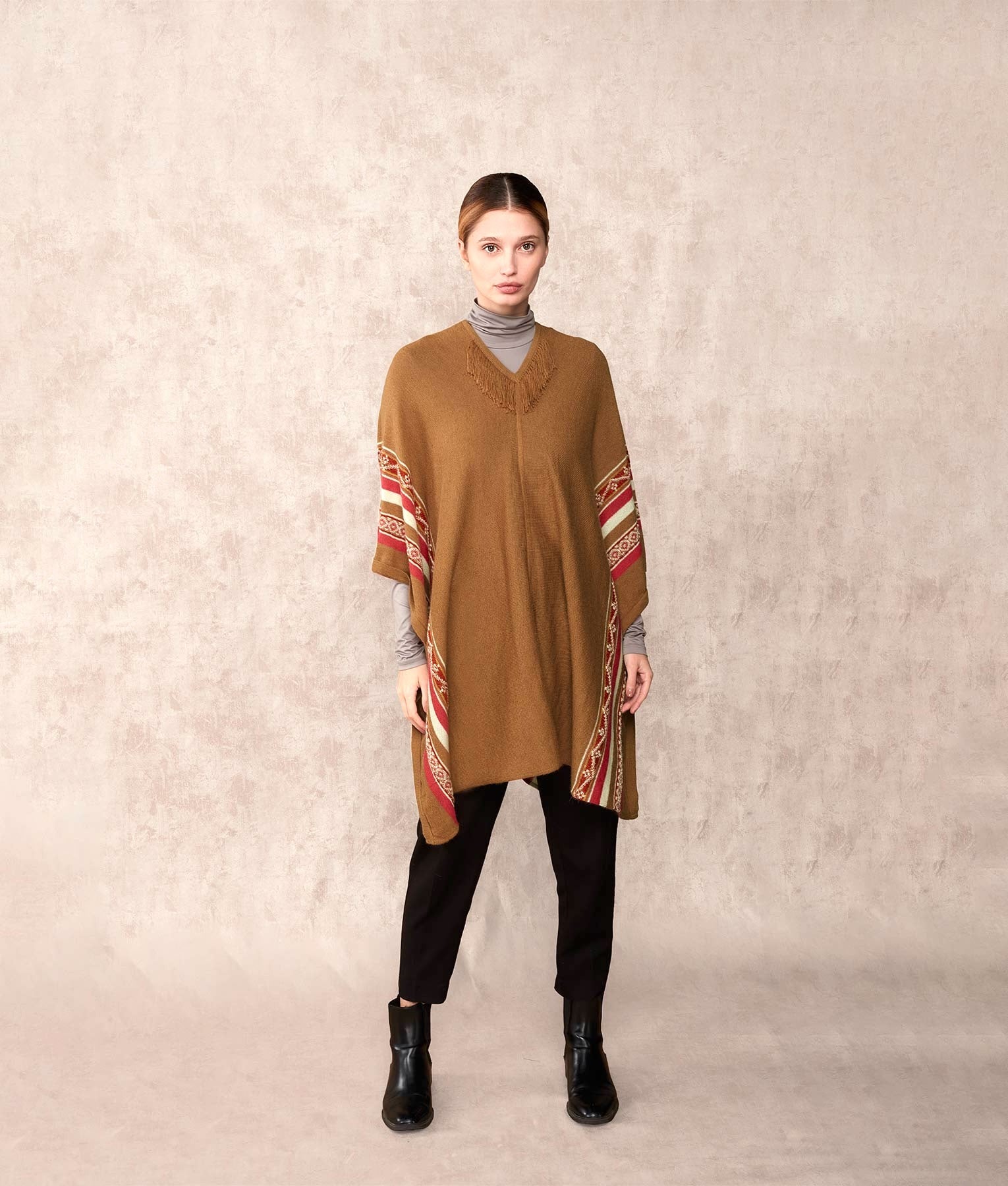 Rider - Poncho With Fringe - Camel - Women's