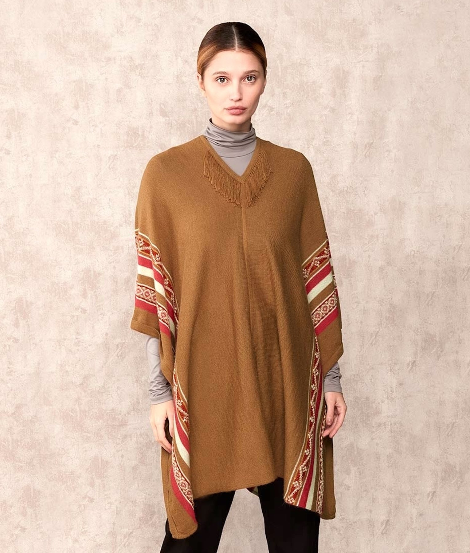 Rider - Poncho With Fringe - Camel - Women's