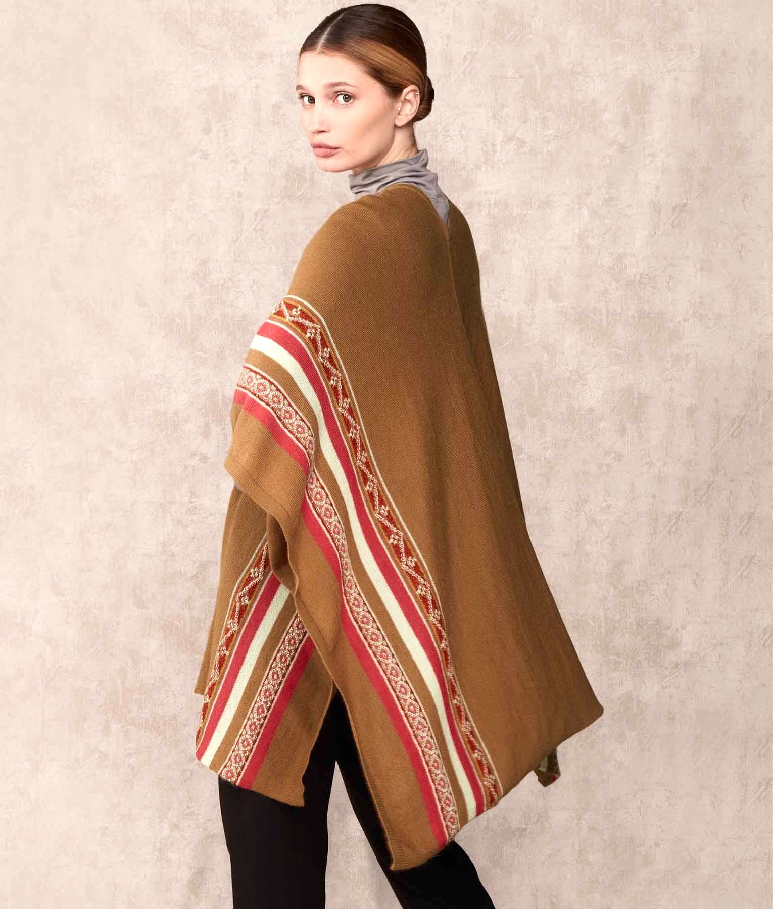 Rider - Poncho With Fringe - Camel - Women's