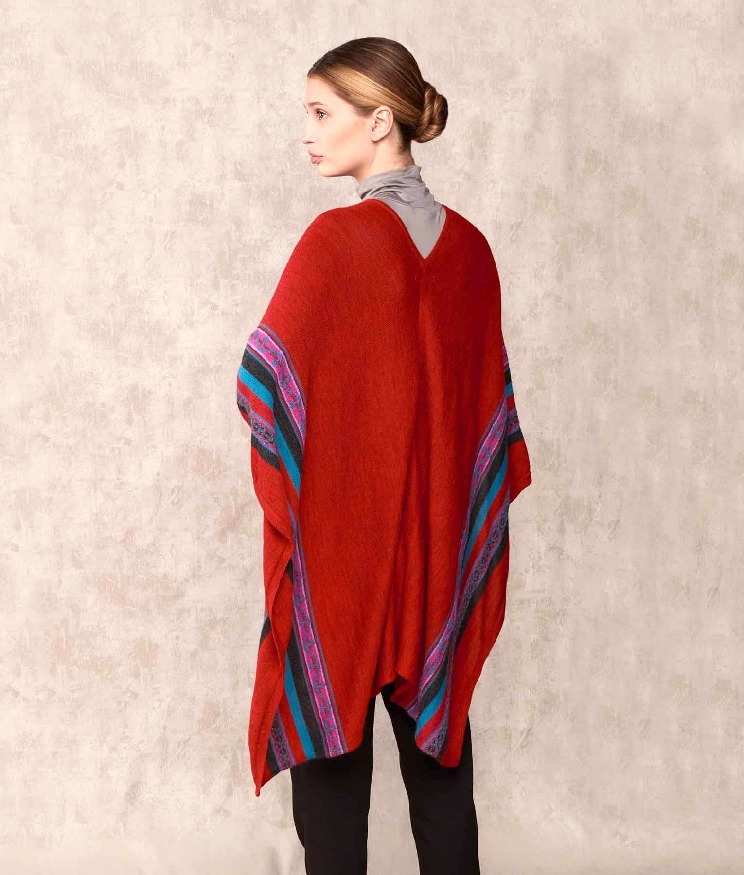 Rider - Poncho With Fringe - Red - Women's