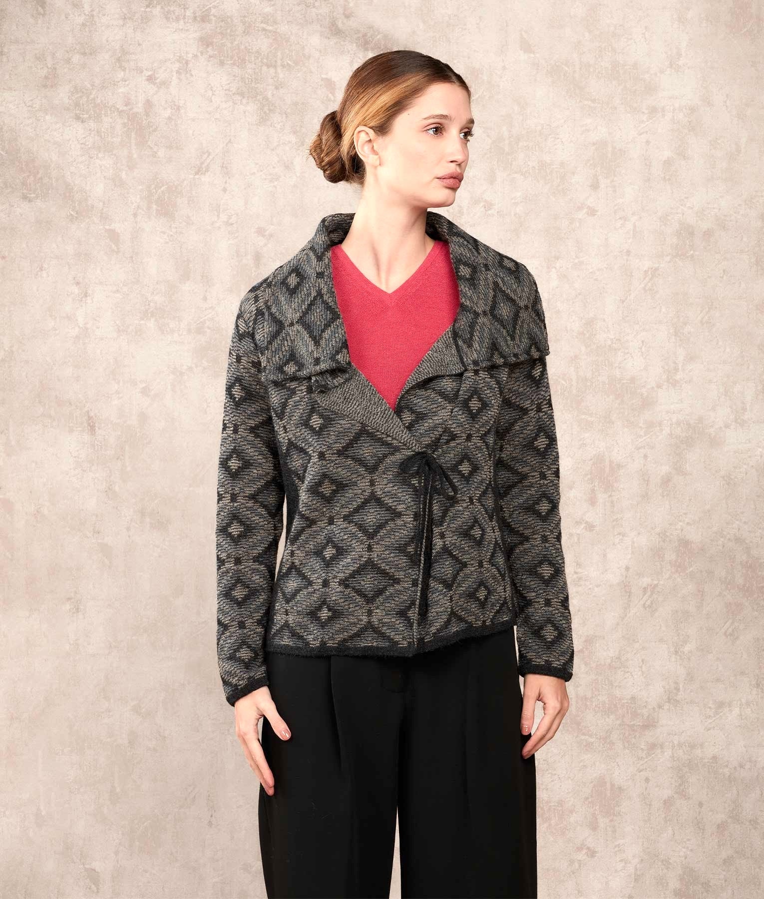 Fitted Wrap - Cardigan - Multicolour Grey - Women's