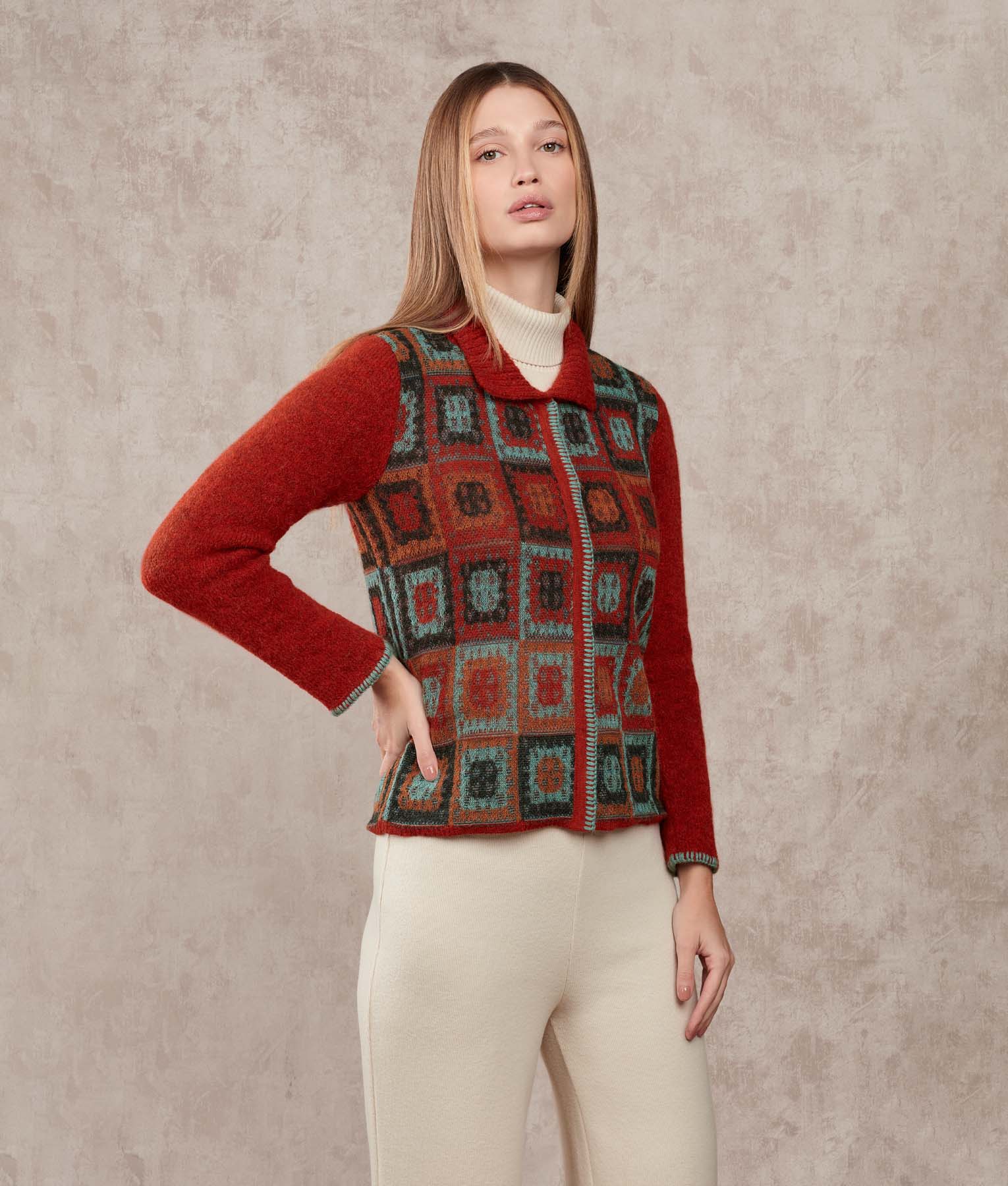 Dreams Of Crochet - Cardigan - Multicoloured Red - Women's