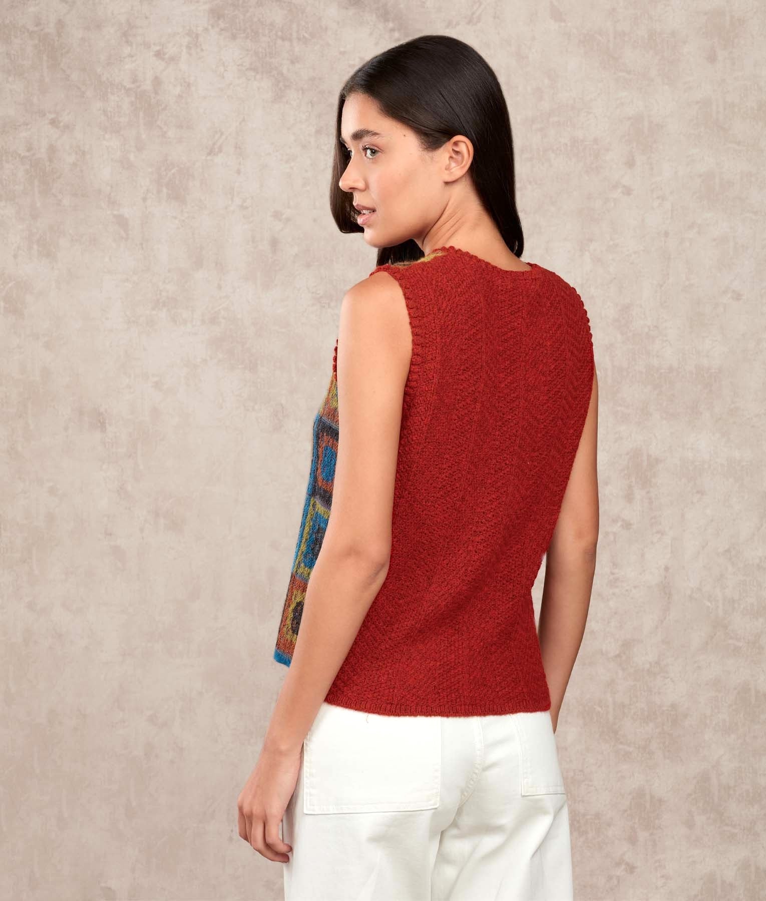 Dreams Of Crochet O Neck Vest - Multicoloured Blue & Red - Women's