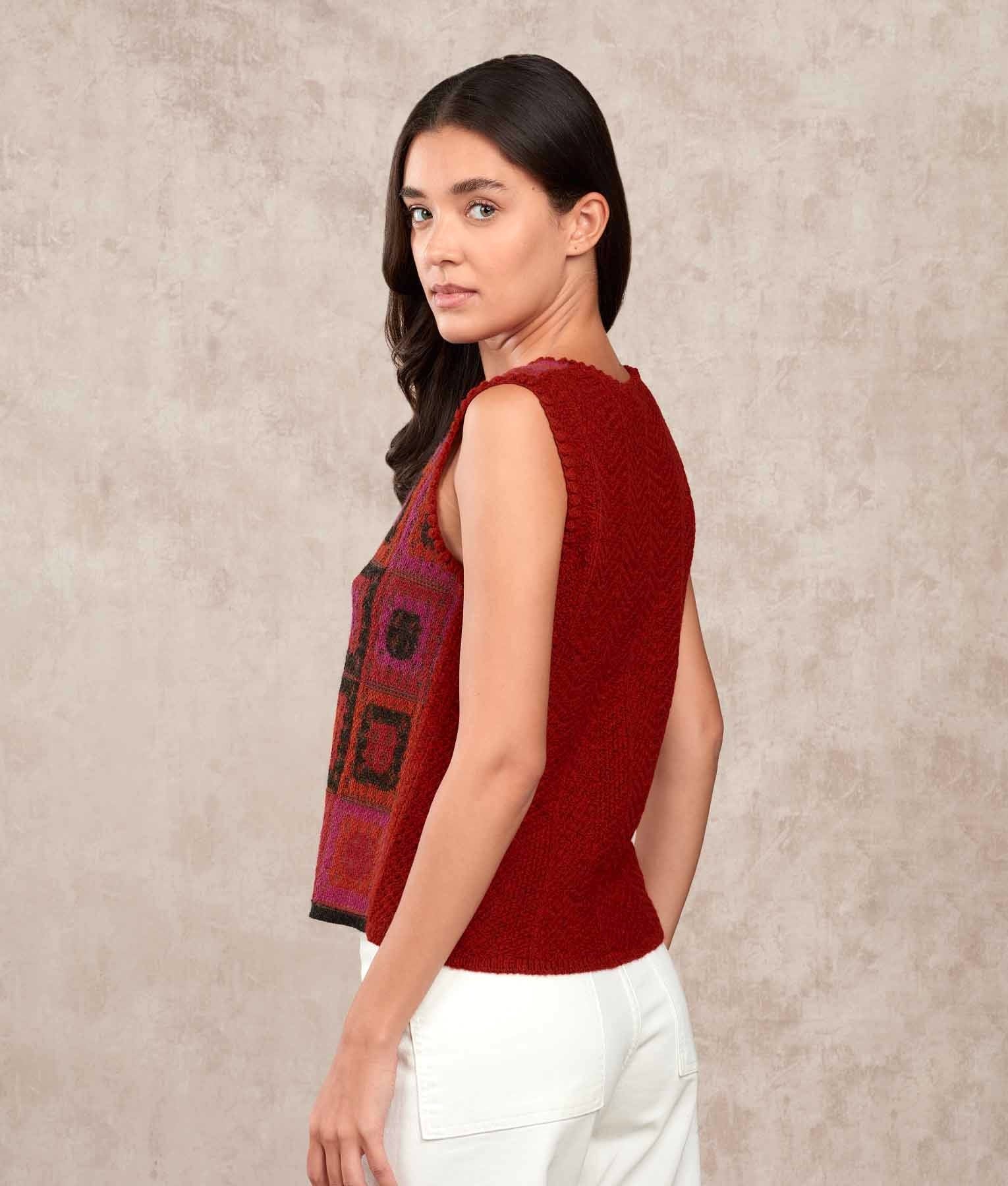 Dreams Of Crochet O Neck Vest - Multicoloured Red - Women's