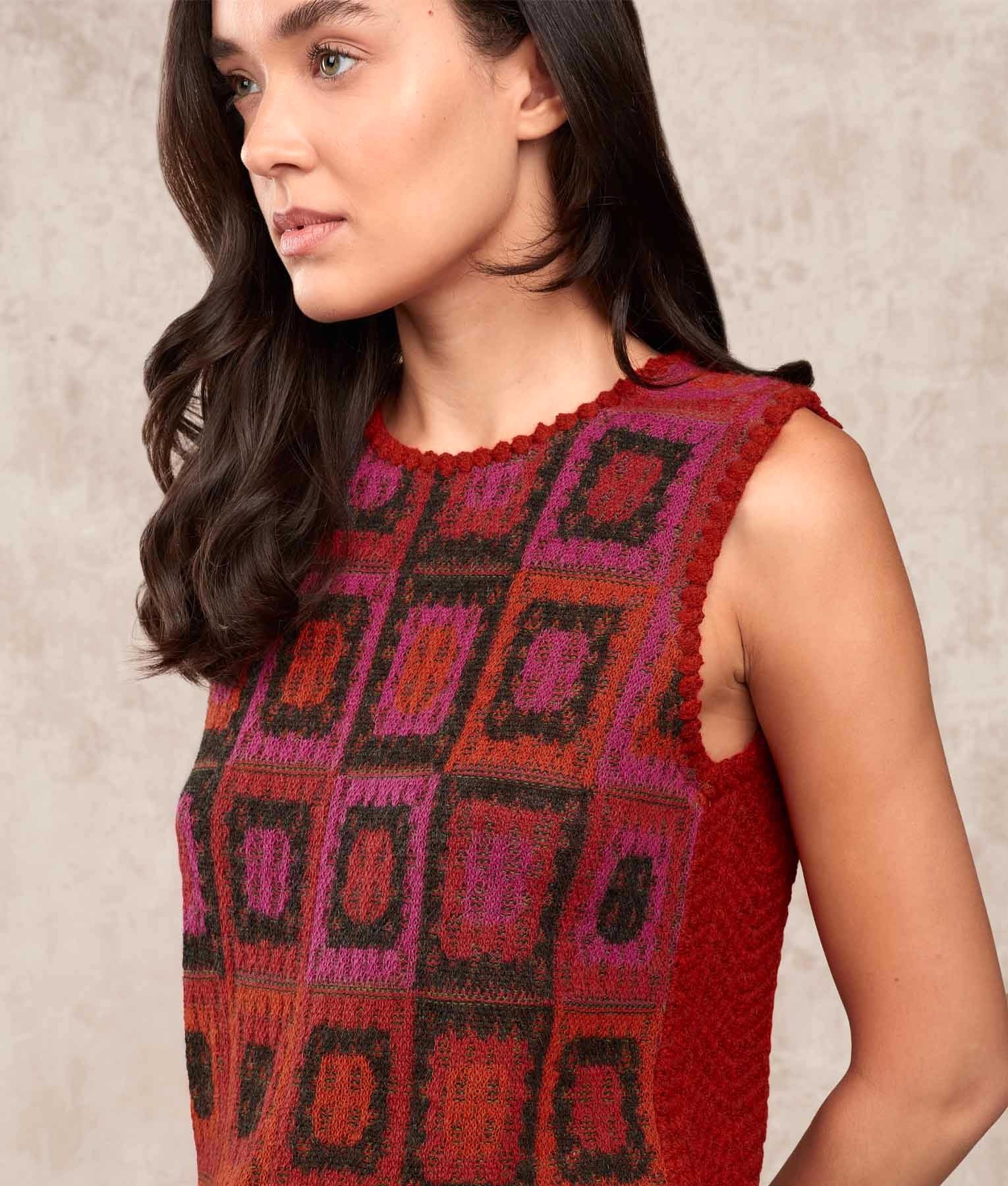 Dreams Of Crochet O Neck Vest - Multicoloured Red - Women's