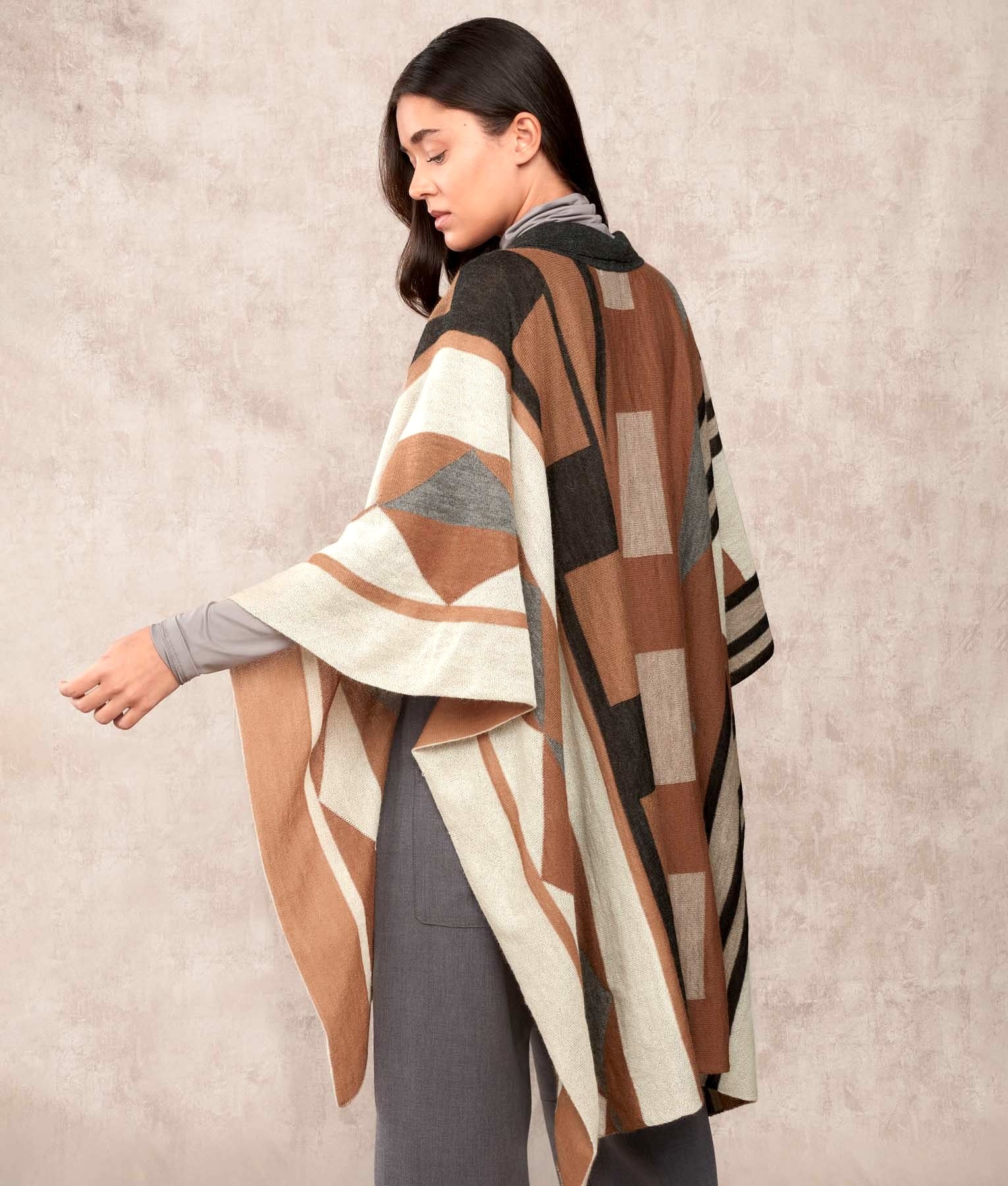 Beyond A Cape With Embroidery Poncho - Multicoloured Camel - Women's
