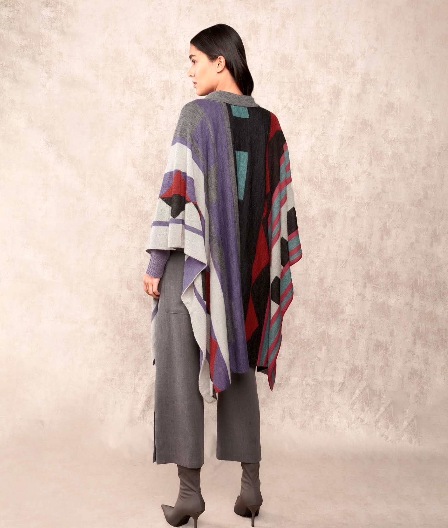 Beyond A Cape With Embroidery Poncho - Multicoloured Grey - Women's