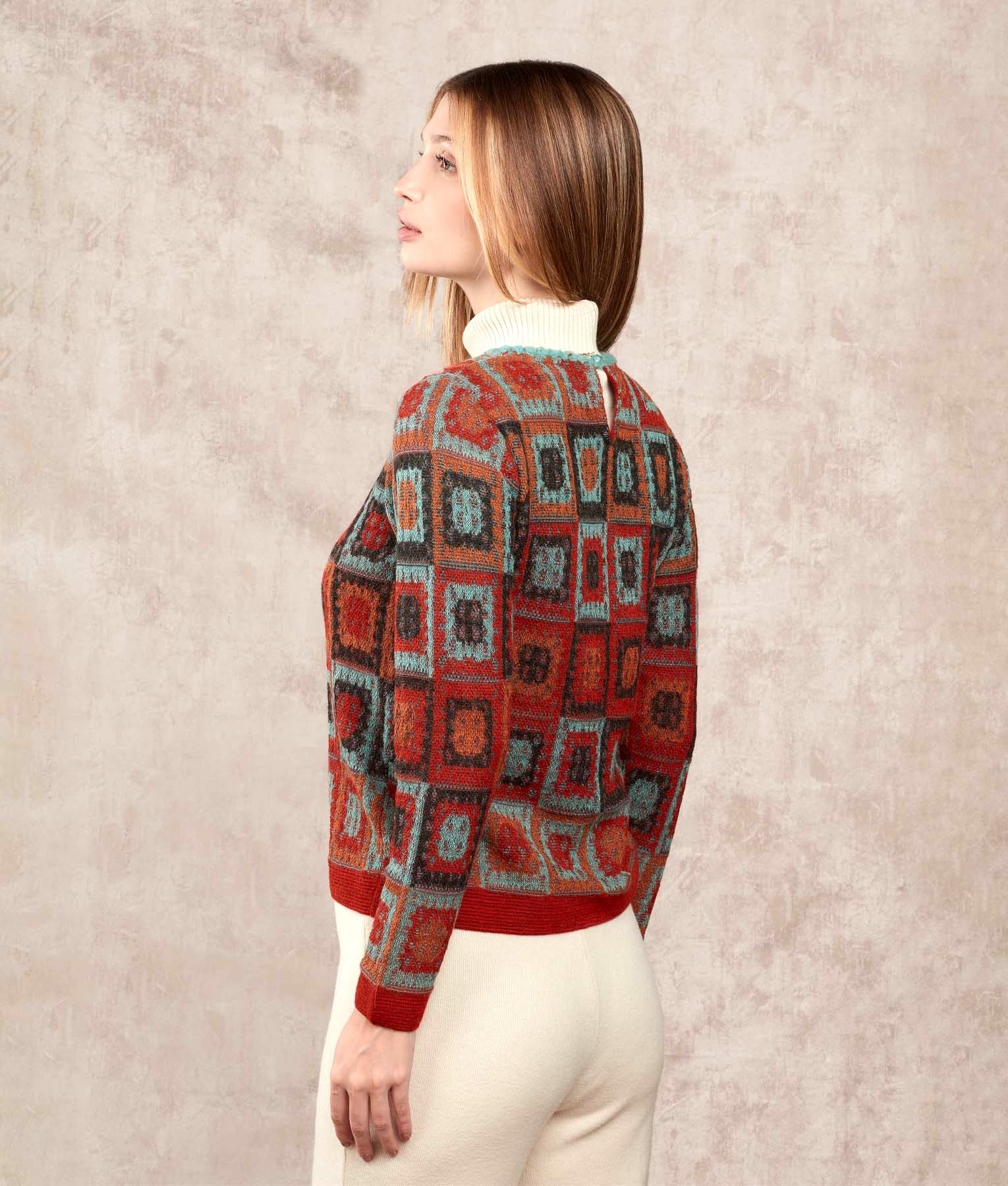 Favo Crew Neck Jumper - Multicoloured Red - Women's