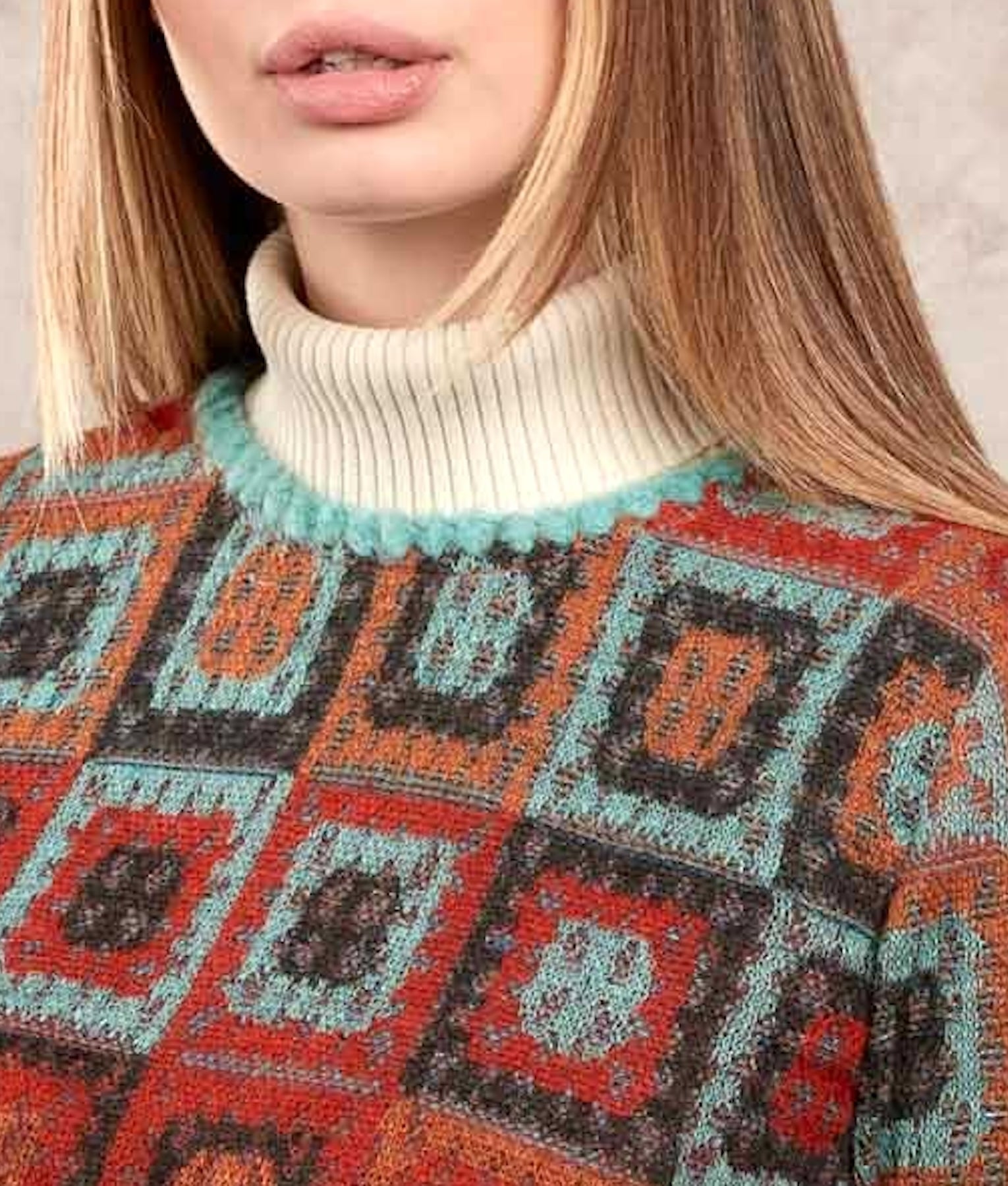 Favo Crew Neck Jumper - Multicoloured Red - Women's