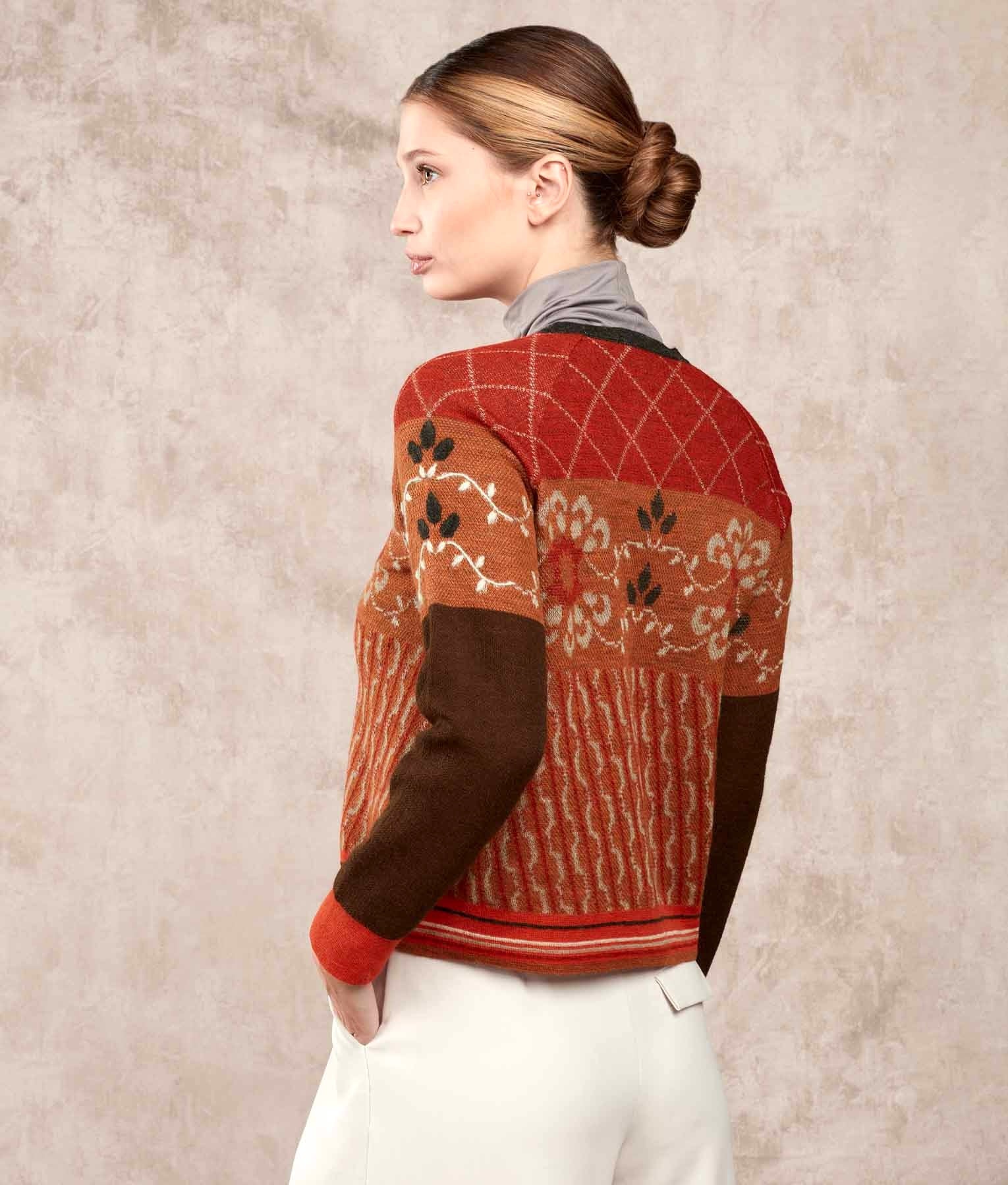 Los Flores Crew Neck Alpaca Jumper - Multicoloured Orange - Women's