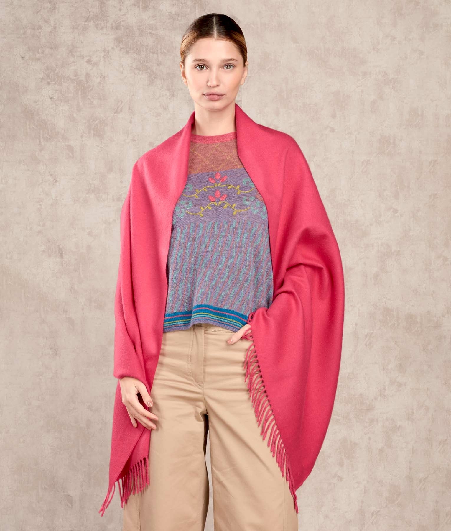 Premium Alpaca Shawl - Pinkish Red - Unisex