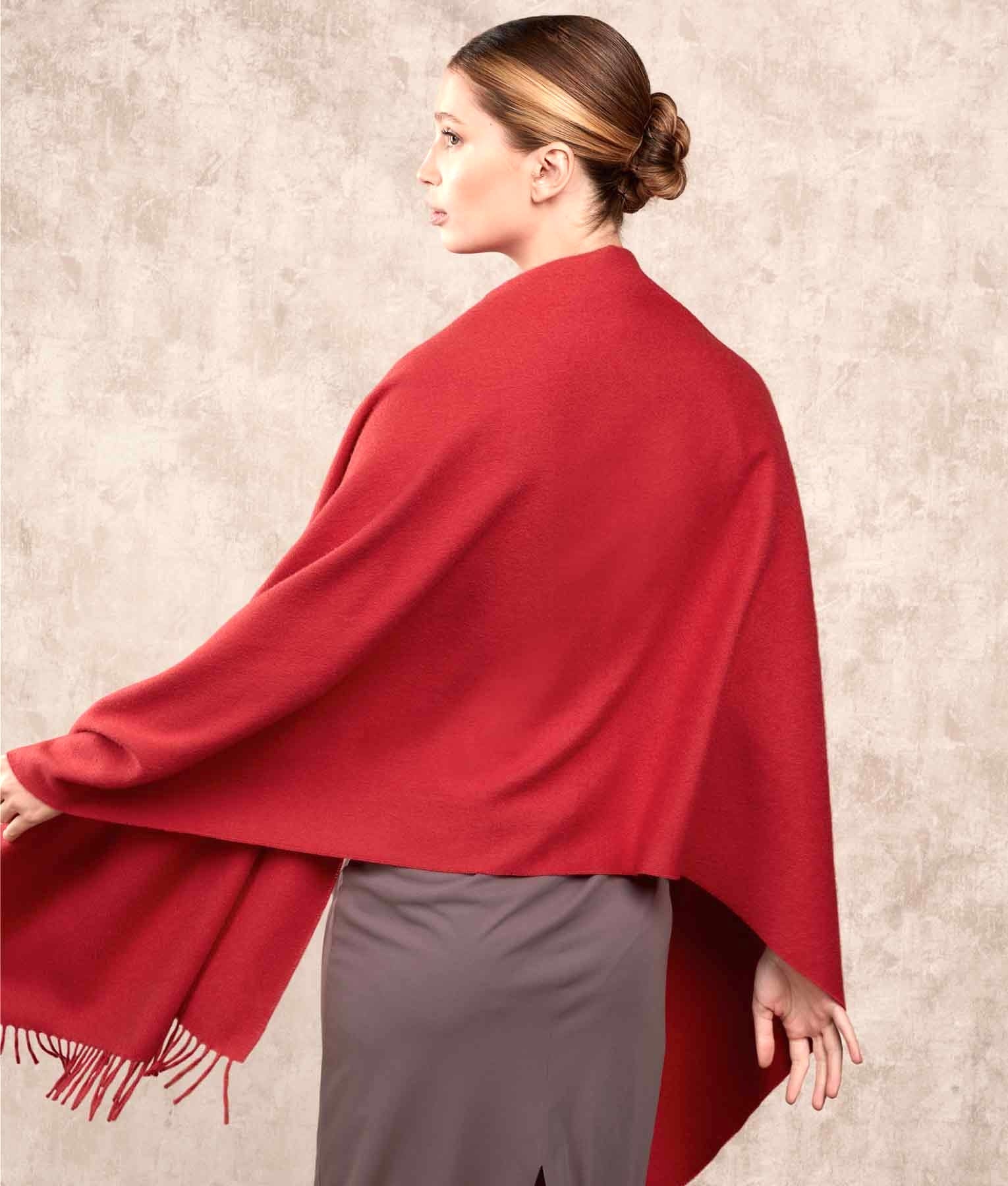 Premium Alpaca Shawl - Red - Unisex