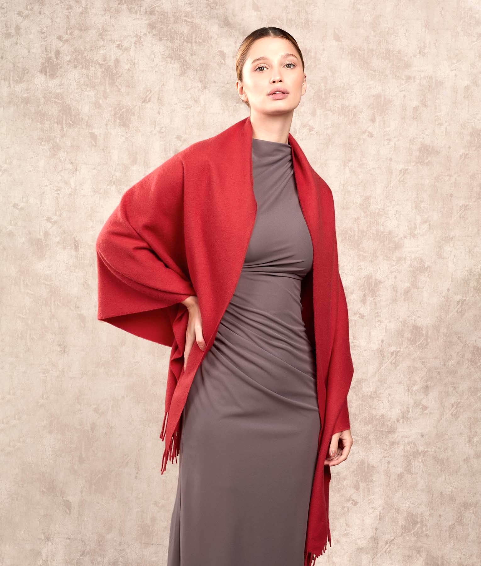 Premium Alpaca Shawl - Red - Unisex