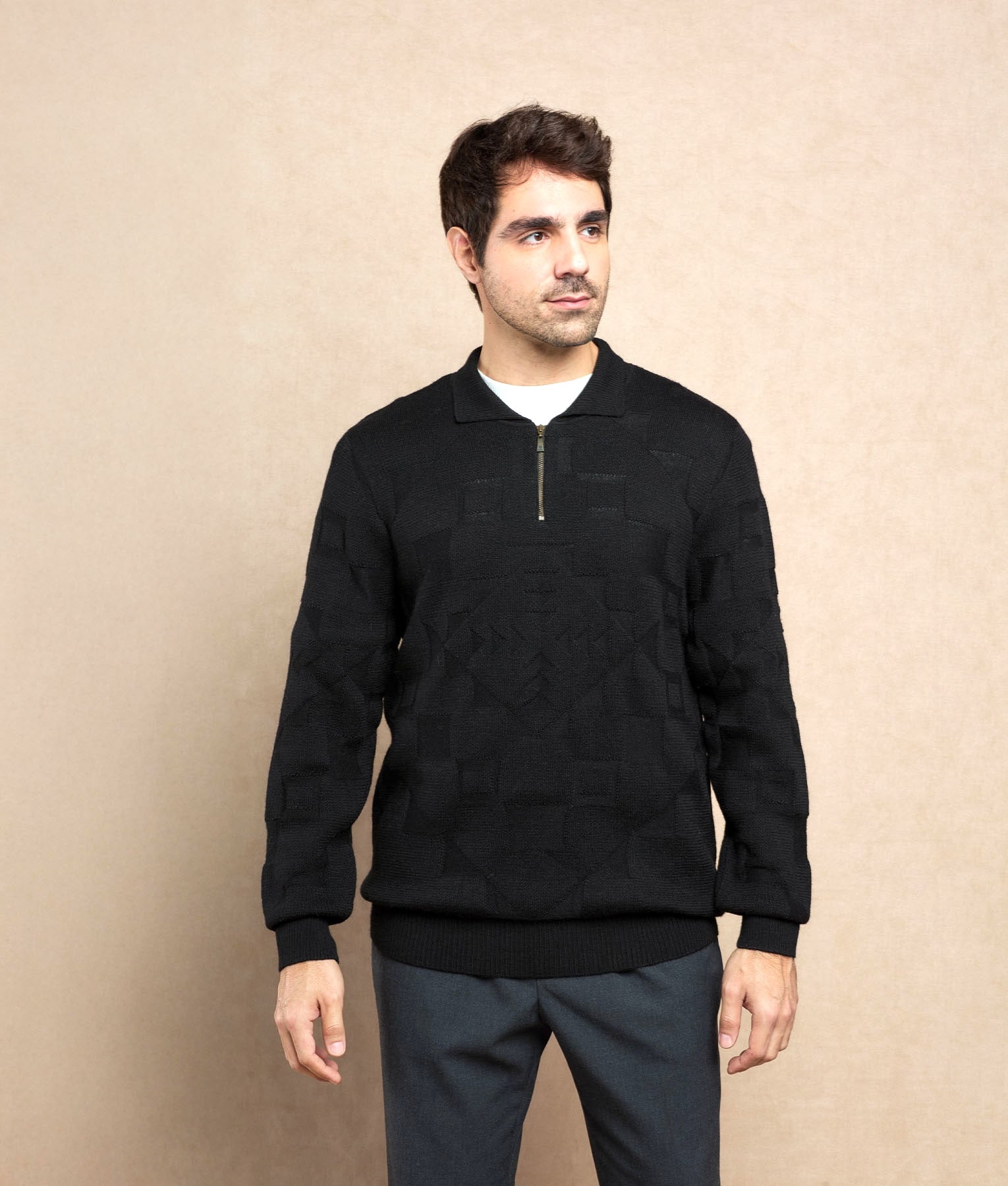 Men's Structured Icons Polo Neck Jumper C003