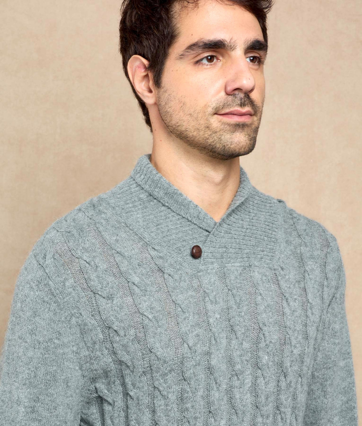 Men's Wheat Cables Shawls Neck Jumper SFN41
