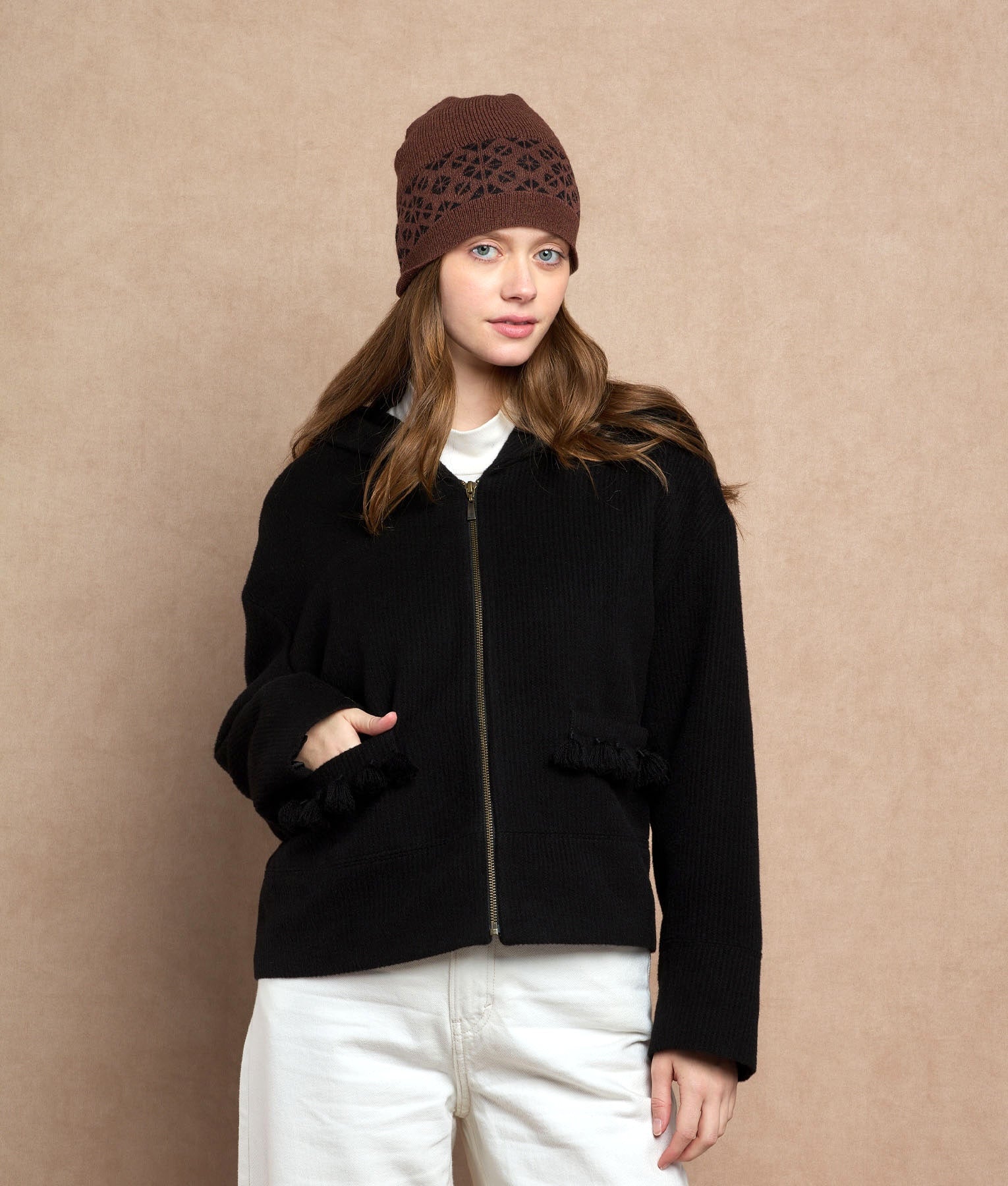 Cords Jaccket With Zipper - Black - Women's