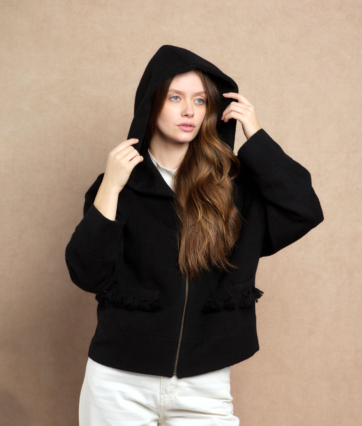 Cords Jaccket With Zipper - Black - Women's