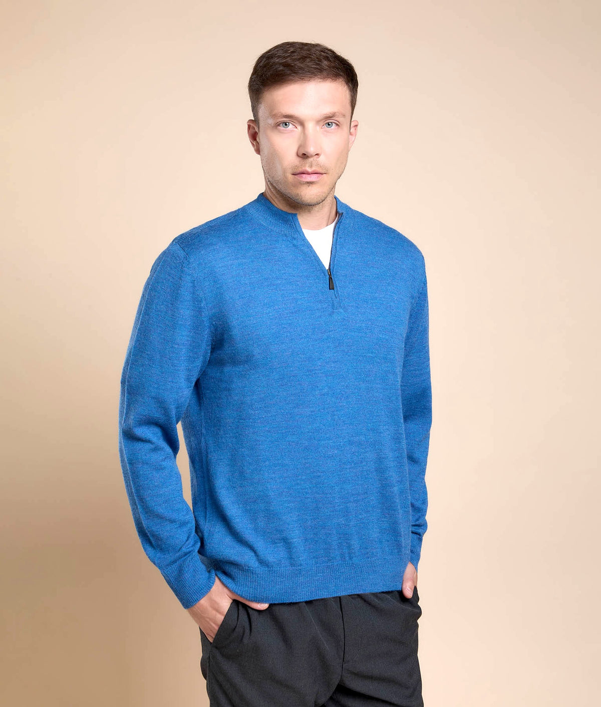 Basic Jersey Mock Neck Jumper - Blue - Men's
