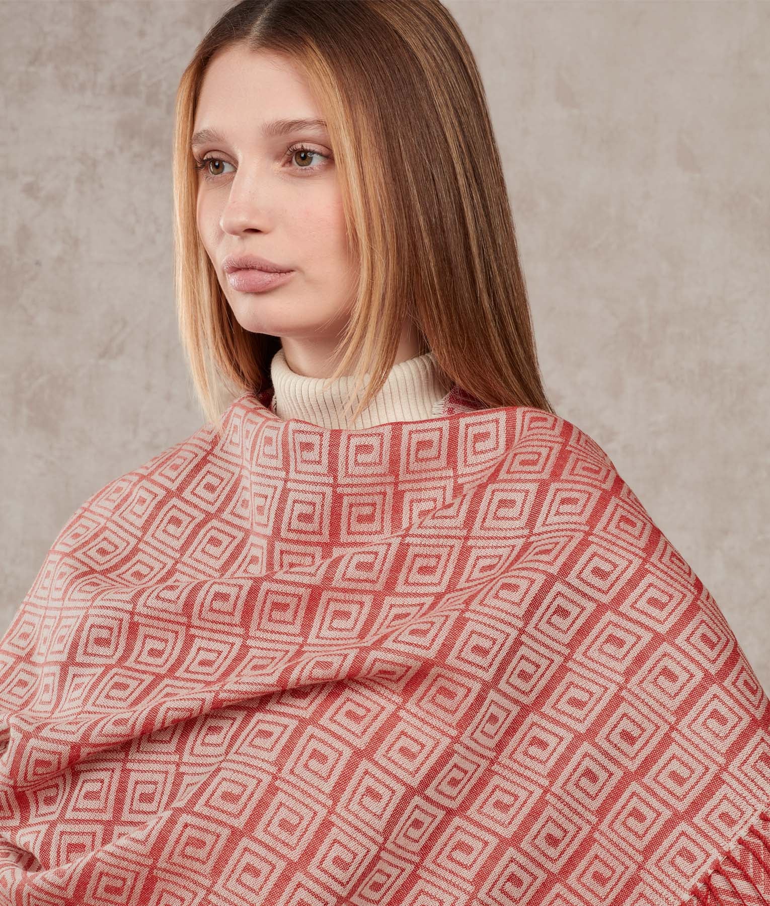 Sol - Shawl - Red and Natural White - Women's