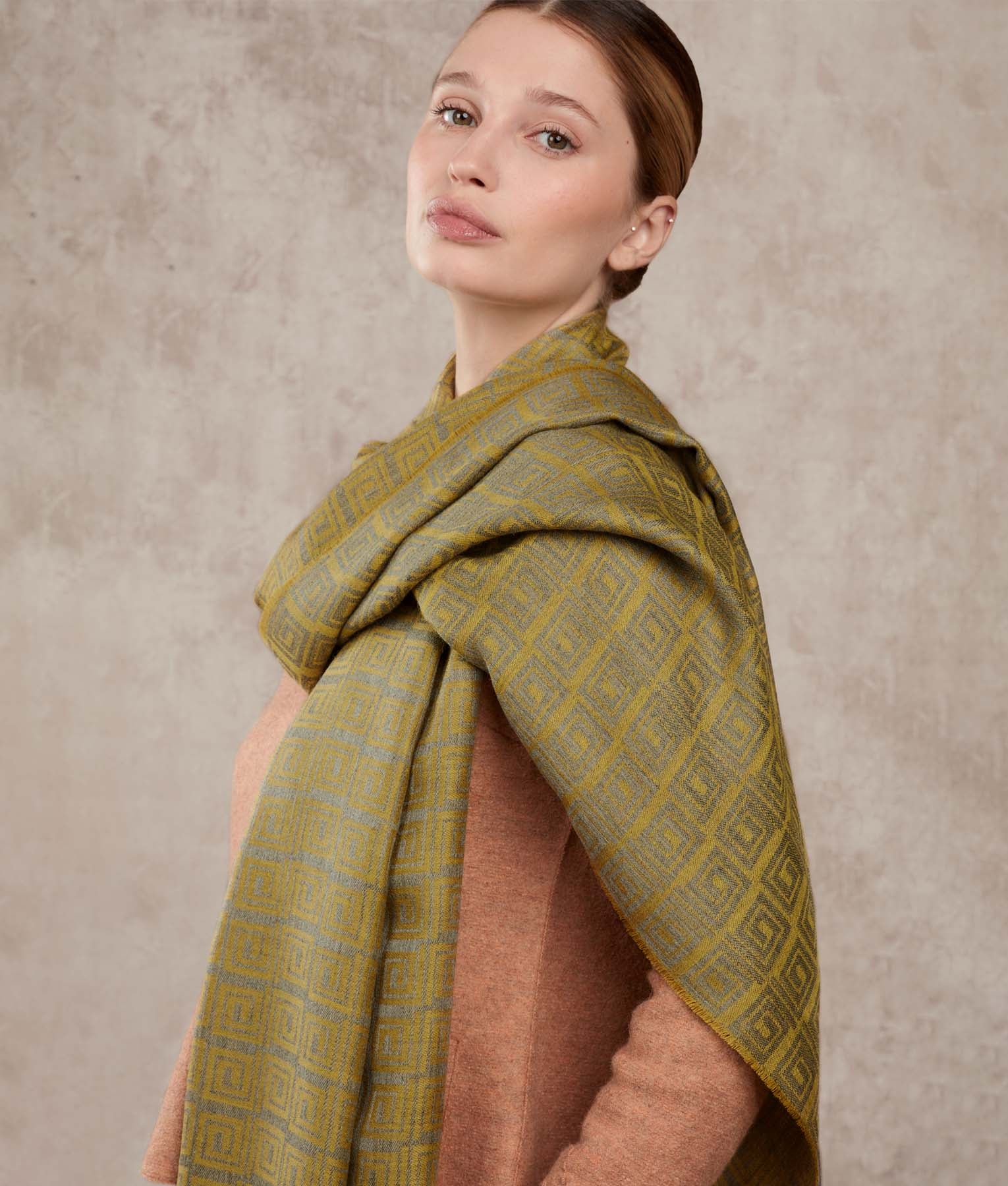 Sol - Shawl - Grey and Mustard - Women's