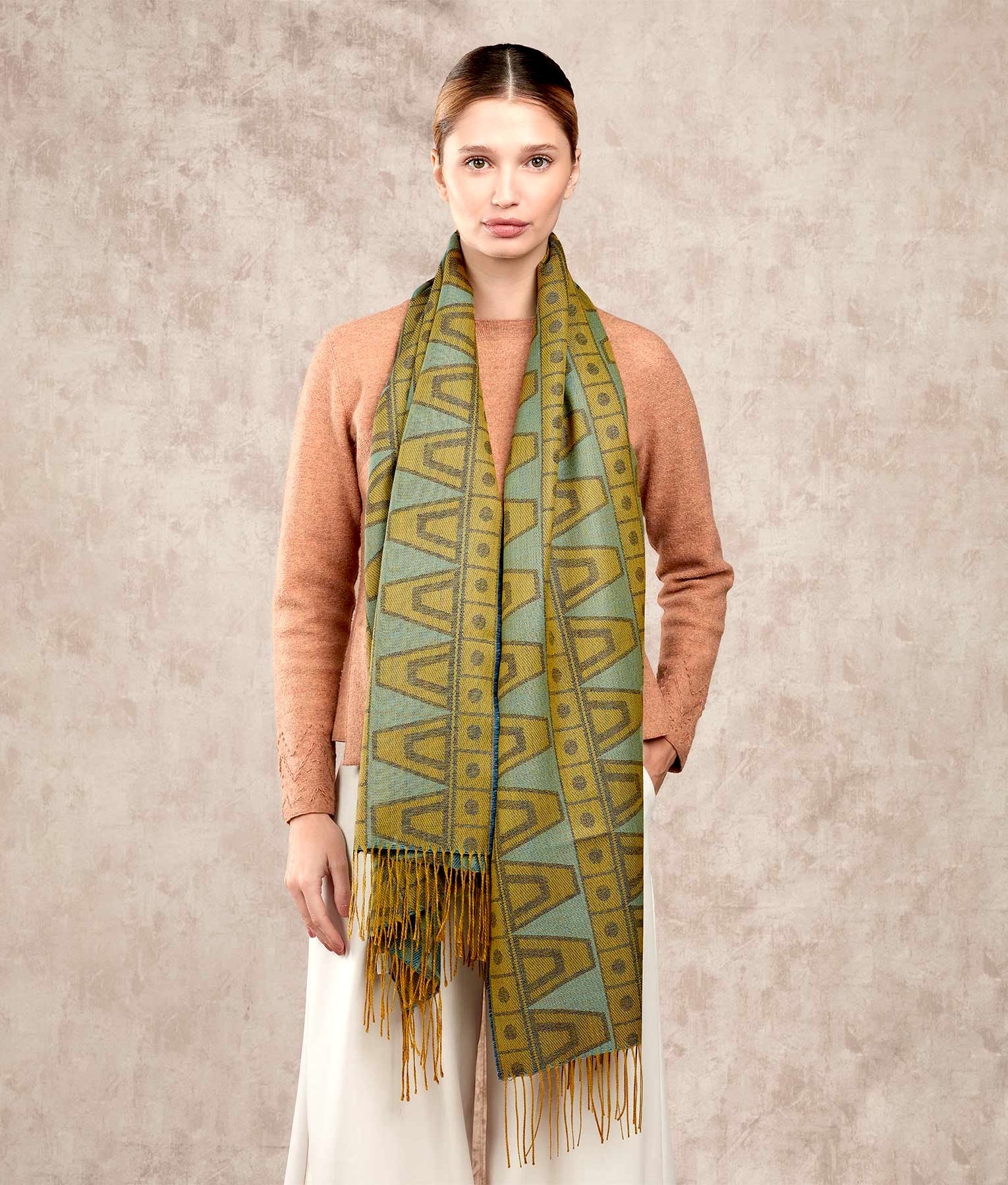 Las Andenas - Shawl - Multicolour Blue and Mustard - Women's