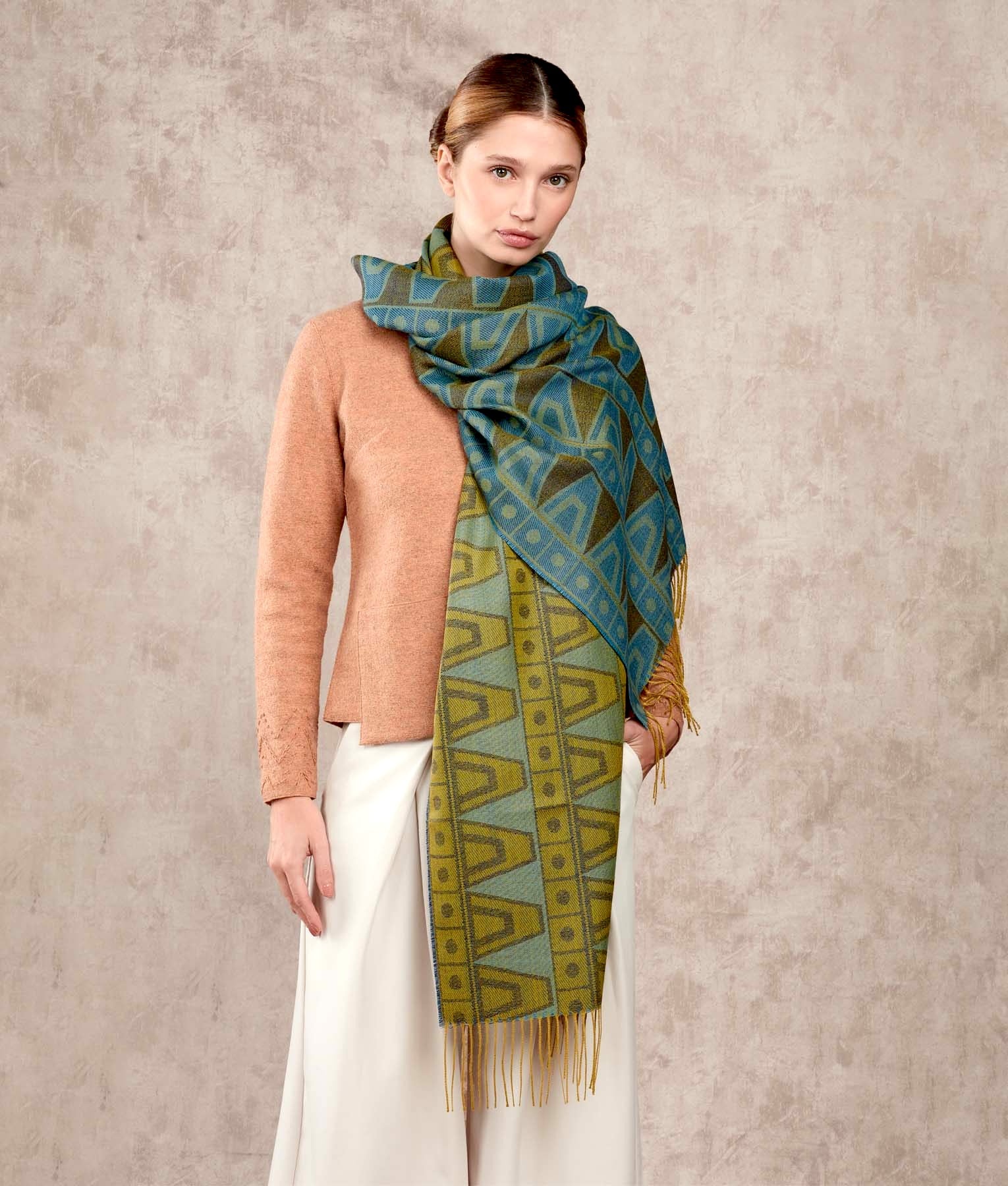 Las Andenas - Shawl - Multicolour Blue and Mustard - Women's