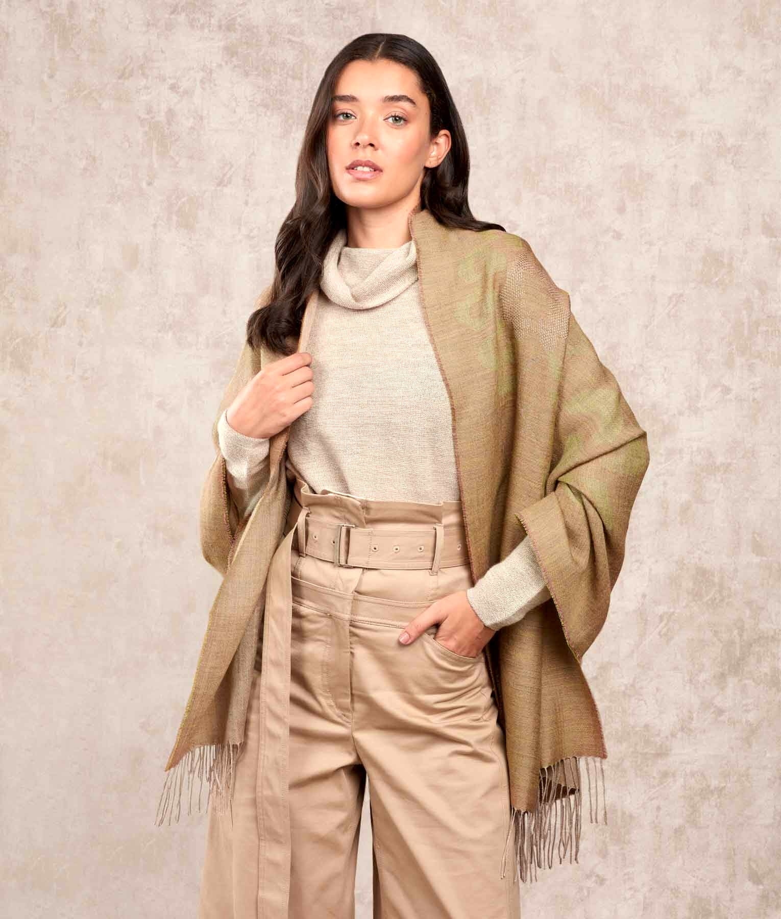 El Recuerdo Jacquard - Shawl - Multicolour Camel - Women's