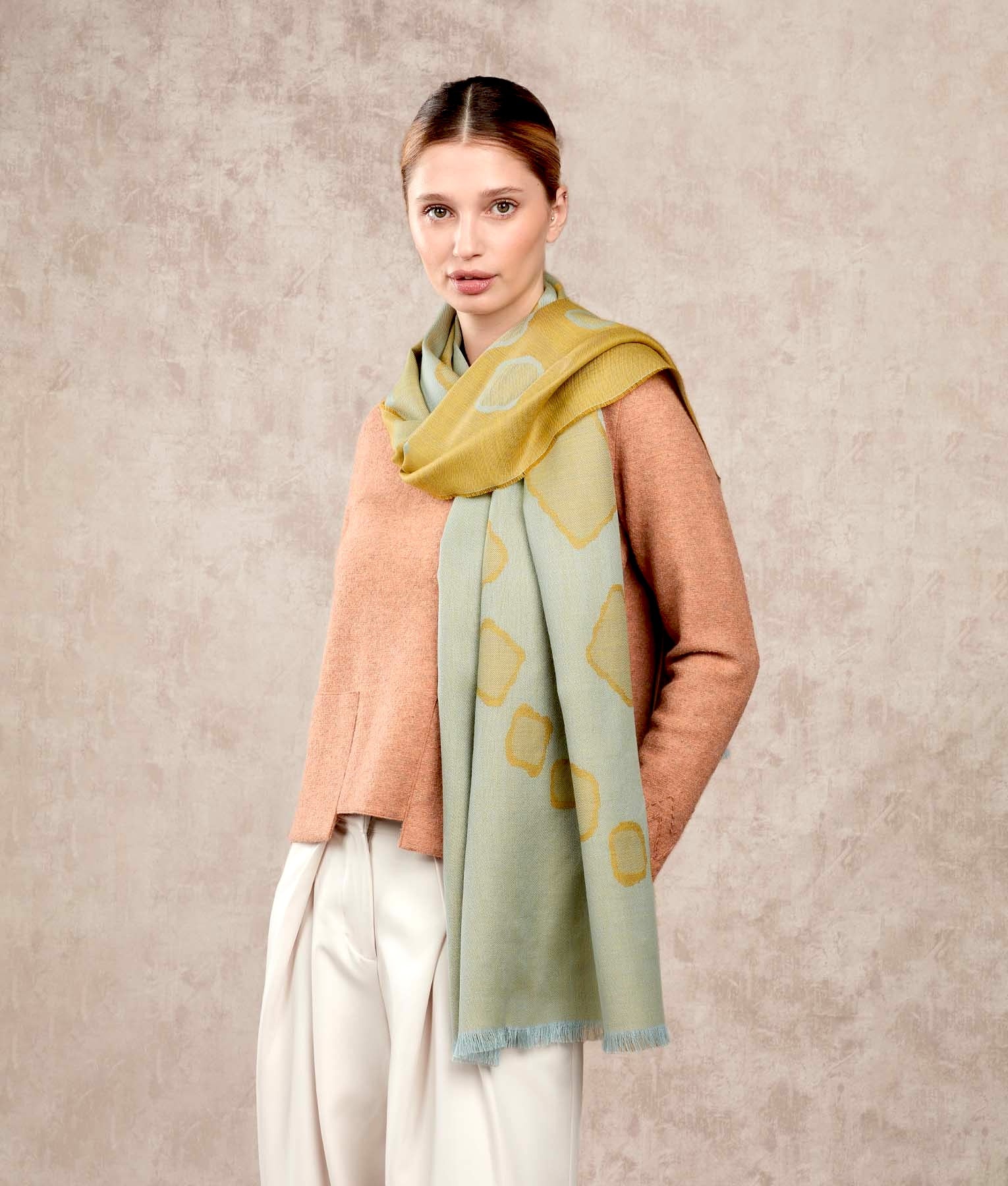 Rising Horizons Shawl Multicolour Aqua and Yellow Women's