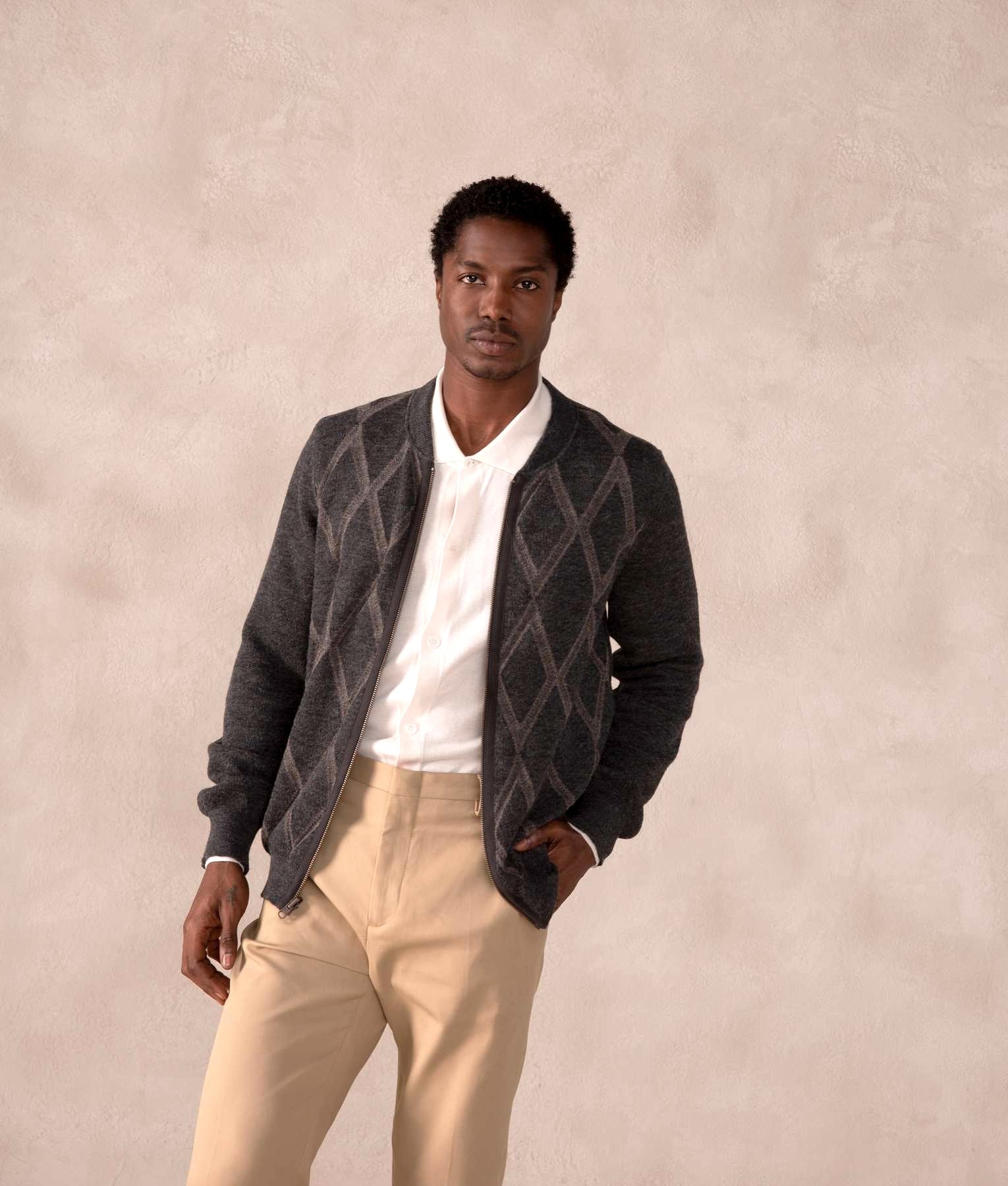 Founded Reversible Cardigan-S - Grey and Oatmeal - Men's