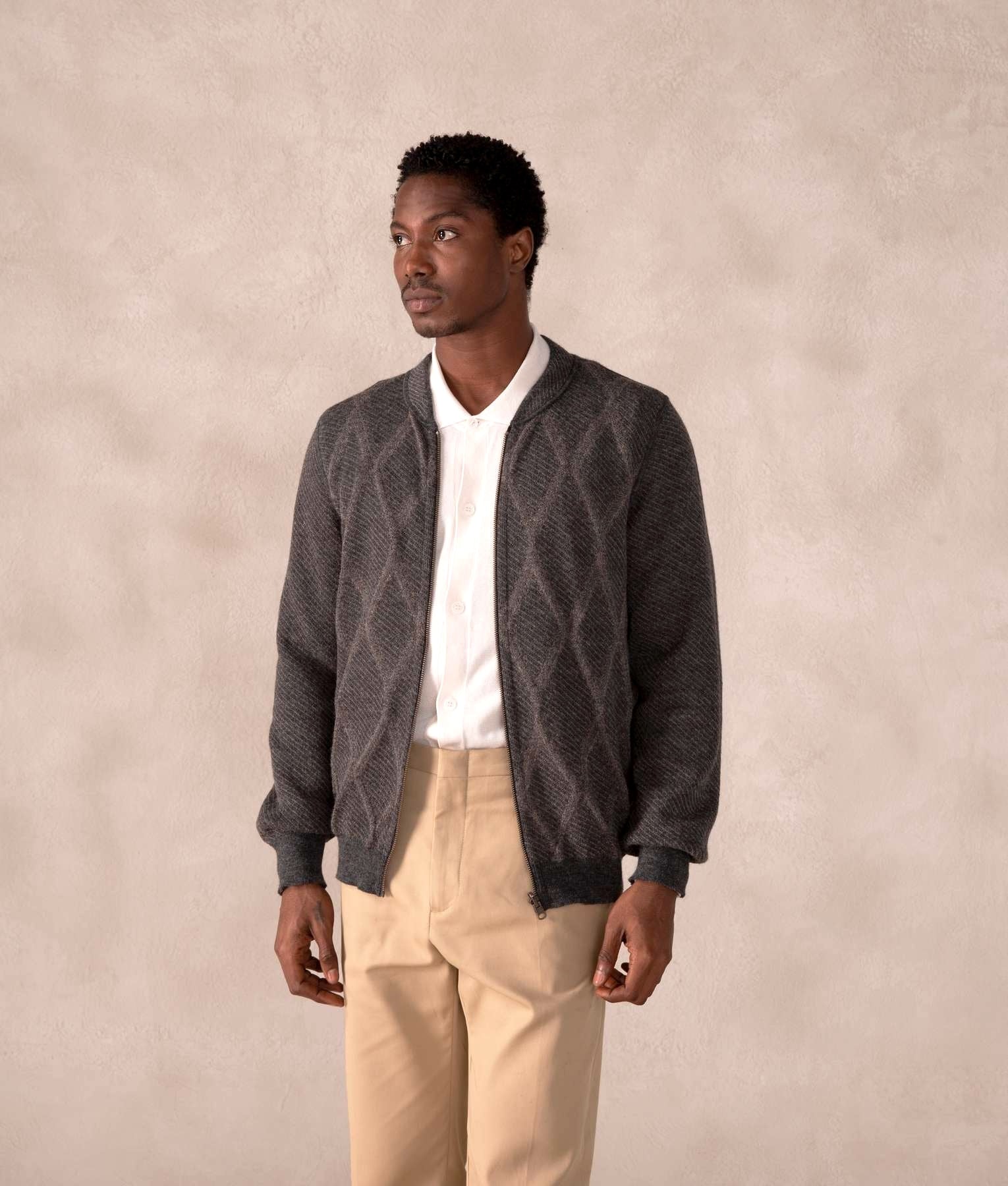 Founded Reversible Cardigan-S - Grey and Oatmeal - Men's