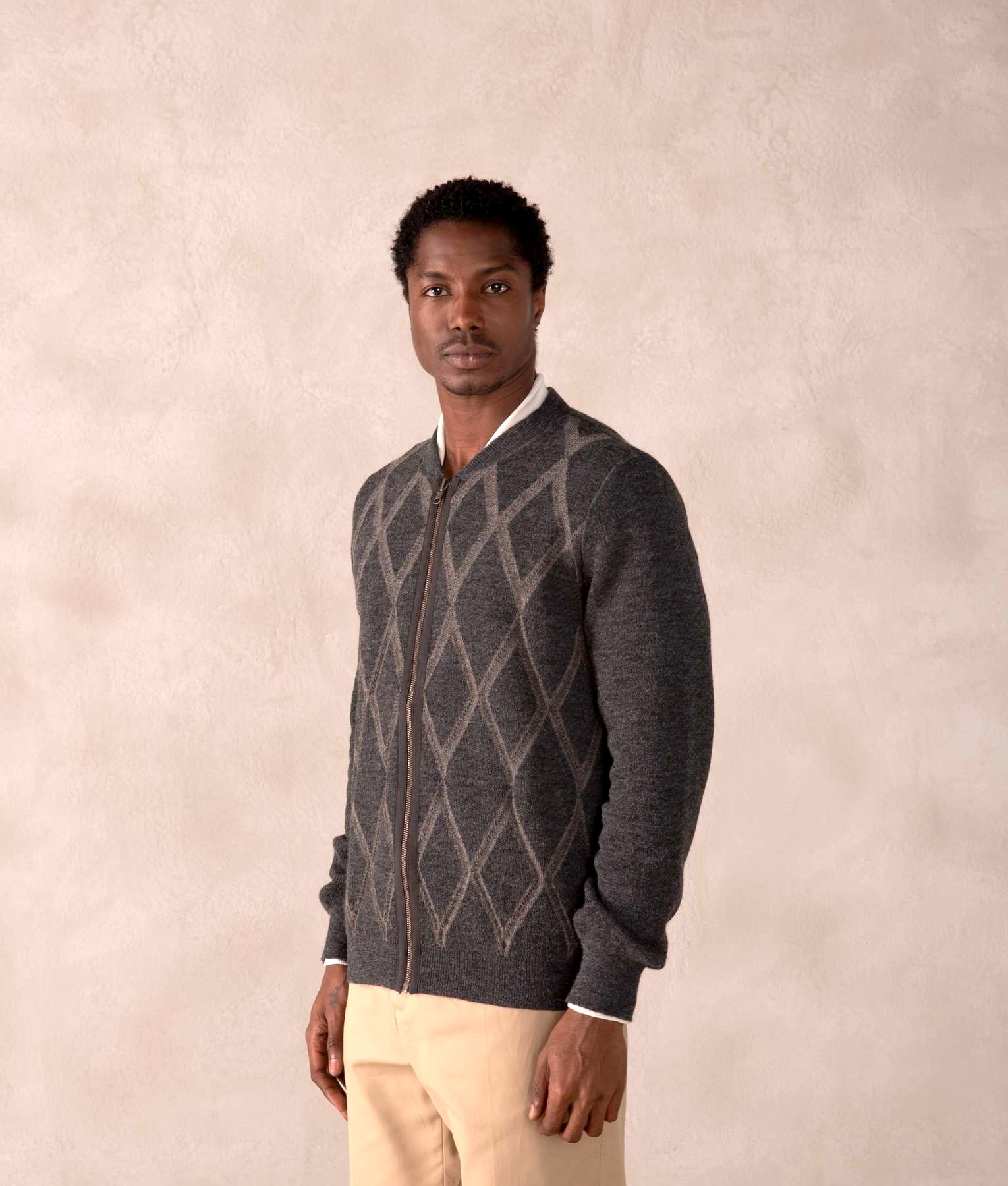 Founded Reversible Cardigan-S - Grey and Oatmeal - Men's