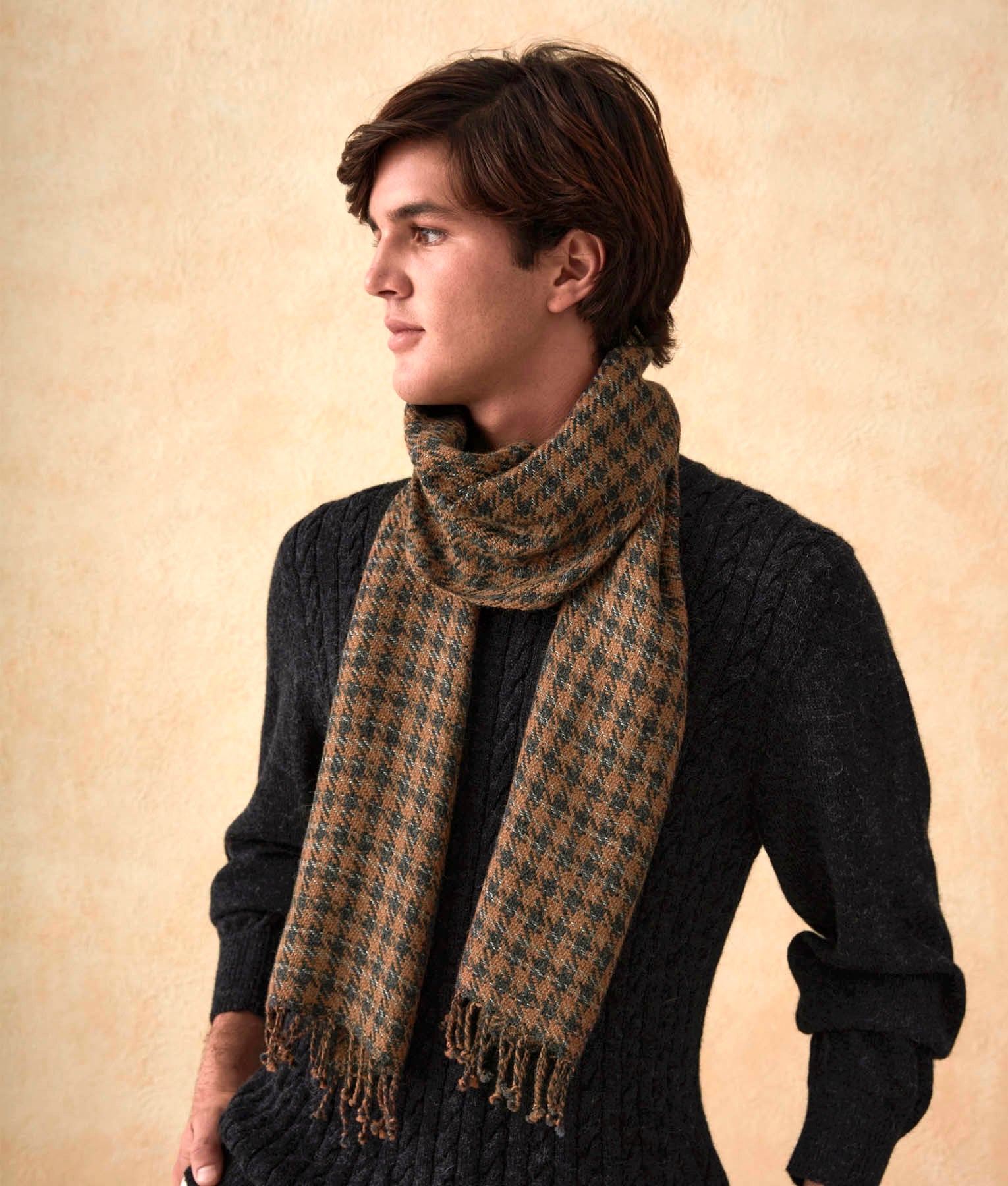 Striped Pied De Poule - Scarf - Grey and Mocha - Unisex