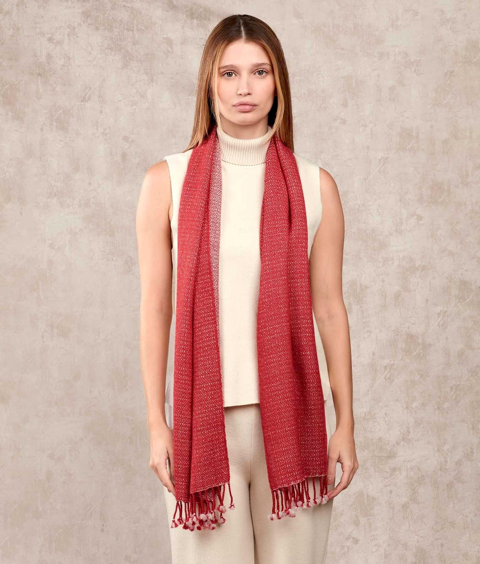 Diamante - Scarf - Red and Natural White - Unisex