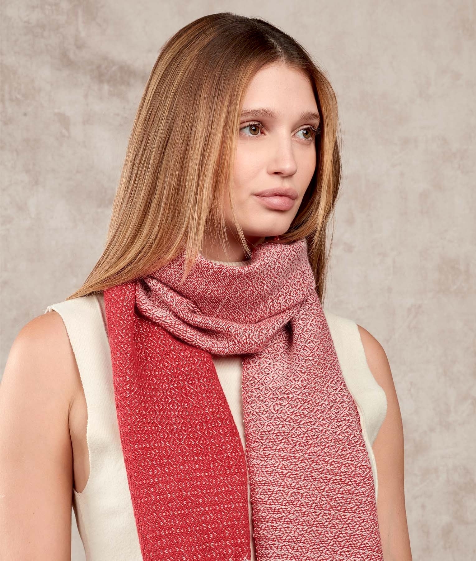 Diamante - Scarf - Red and Natural White - Unisex