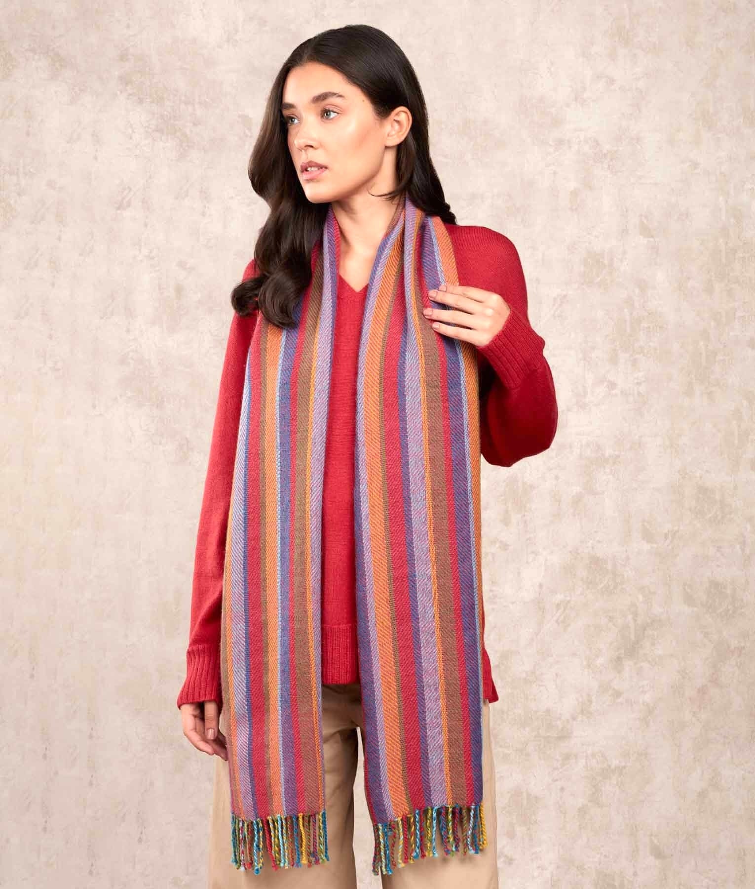 Herringbone Striped Scarf - Multicoloured C001 - Unisex
