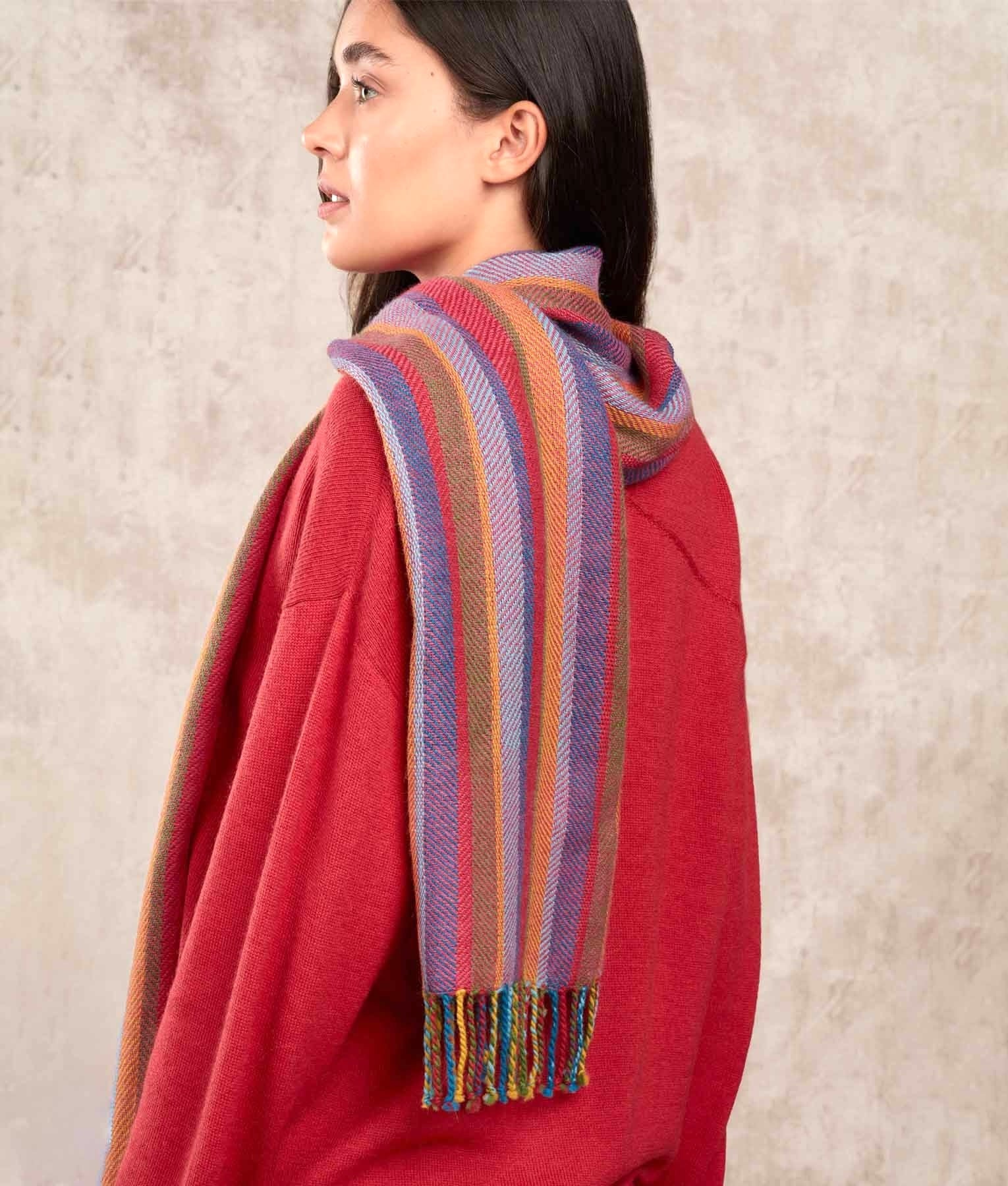 Herringbone Striped Scarf - Multicoloured C001 - Unisex