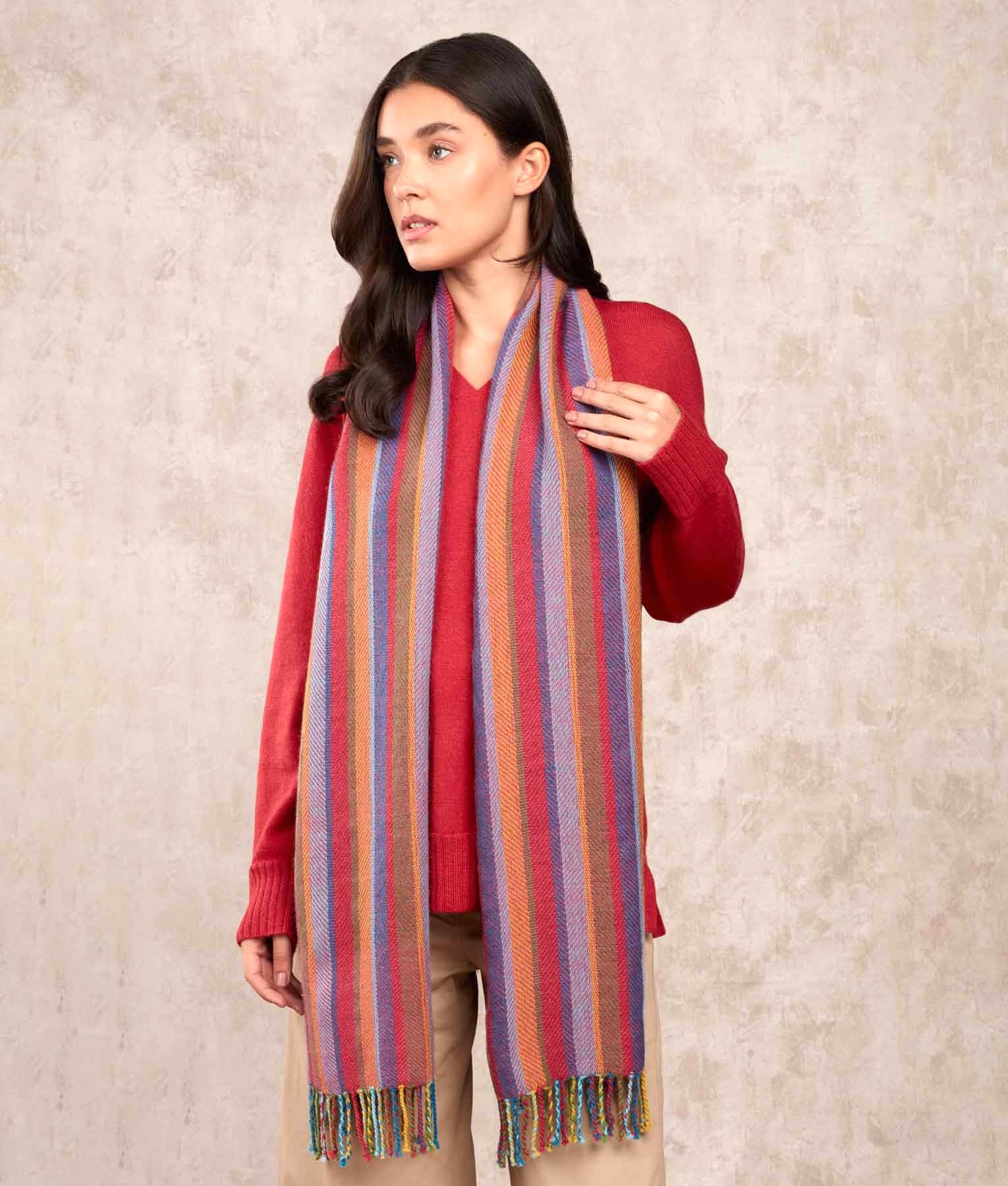 Herringbone Striped Scarf - Multicoloured Lilac - Unisex