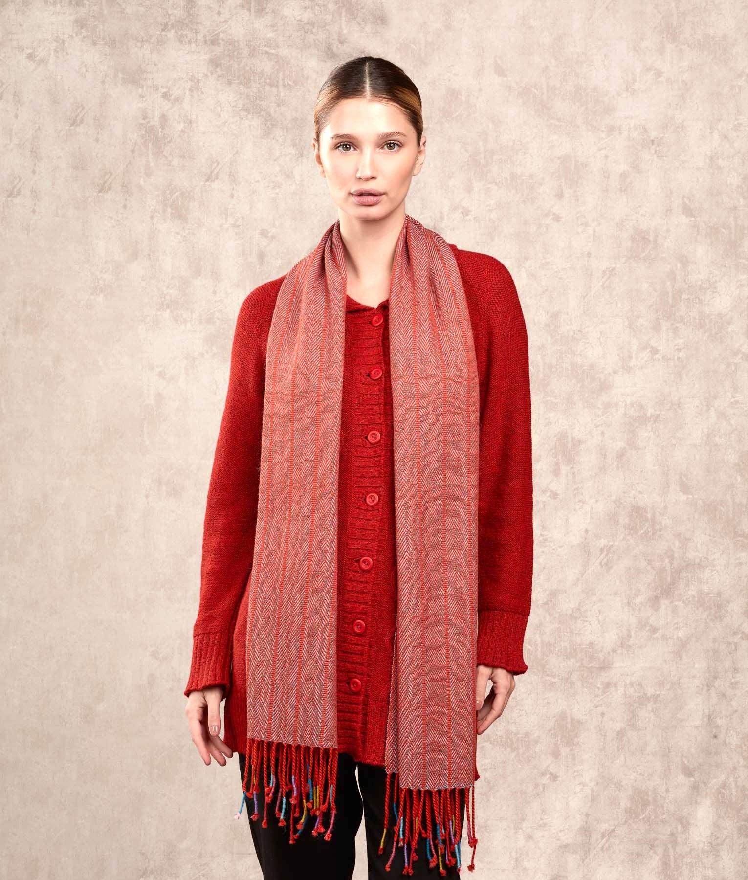 Bicolour Herringbone - Scarf - Red - Unisex